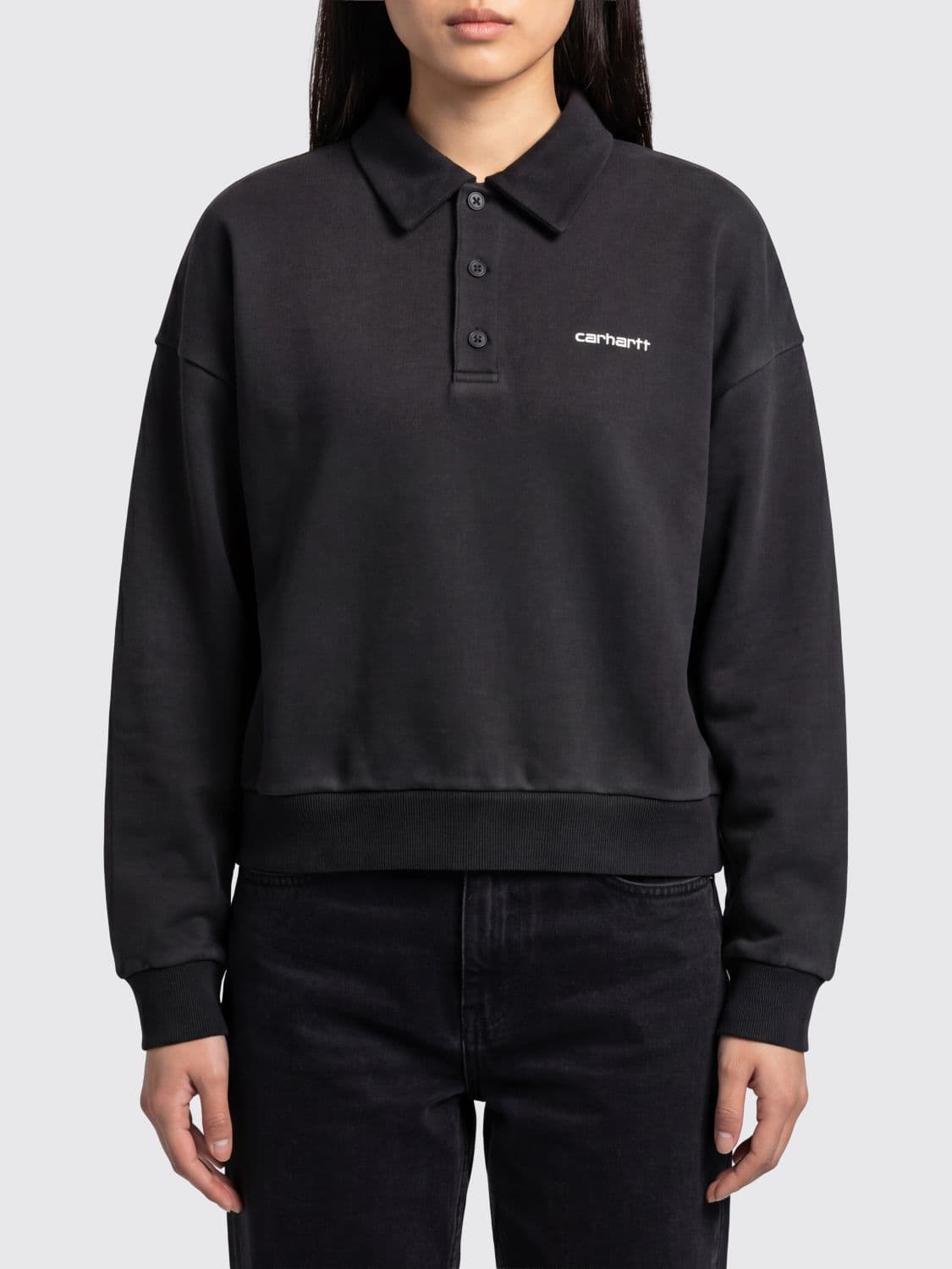 Carhartt Wip Long-Sleeved Cotton Sweat Polo Shirt with Contrasting Logo