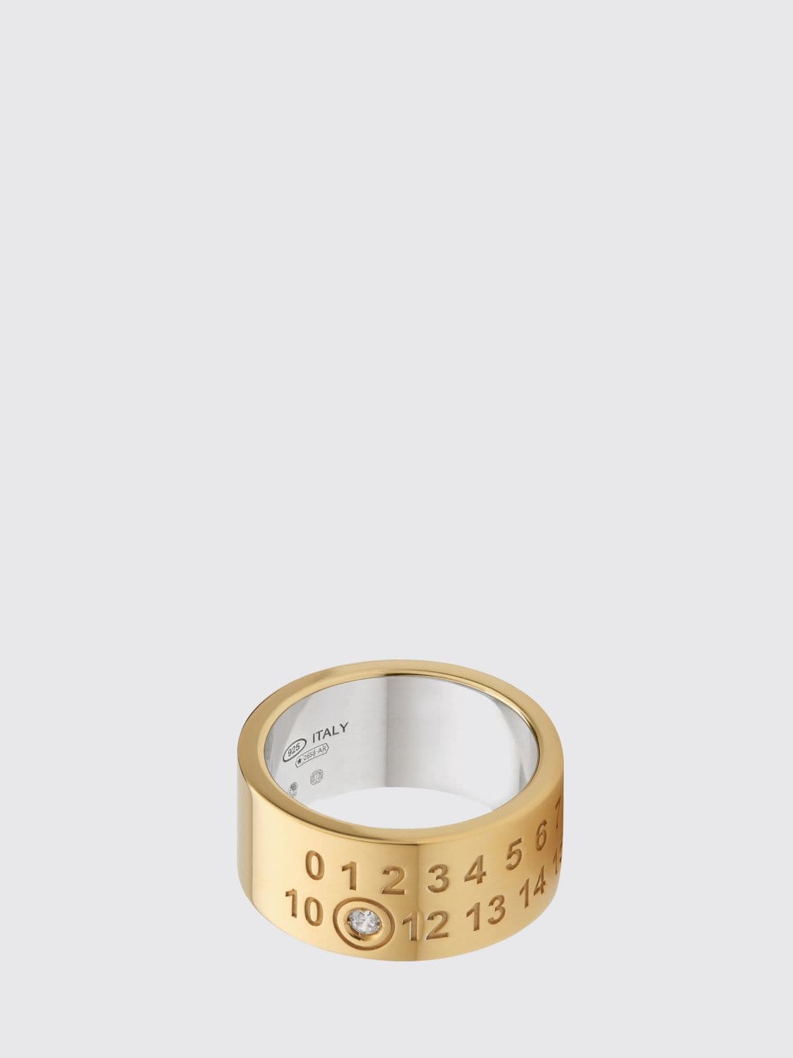 Maison Margiela 925 Silver Band Ring with Set Crystals and a Numeric Logo