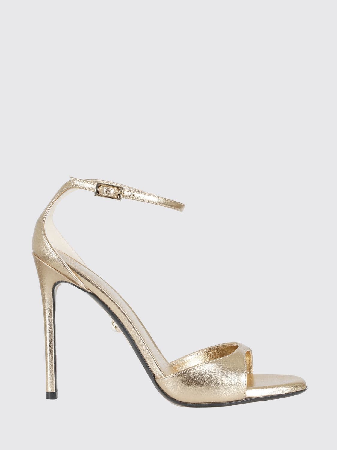 Alevì Milano Laminated Leather High-Heeled Sandals with Stiletto Heel and Ankle Strap