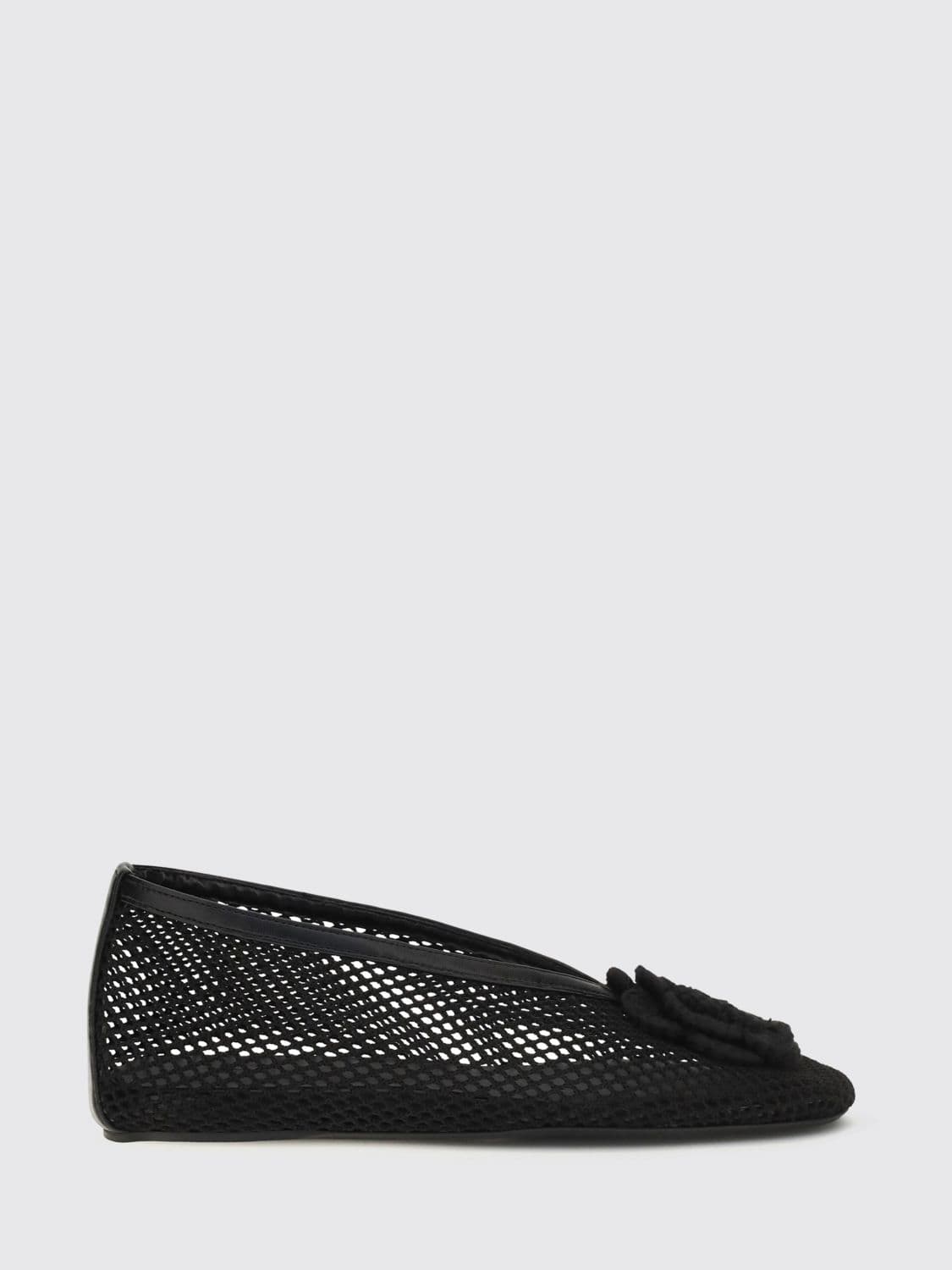 Ganni Jenny Perforated Technical Fabric Ballet Flats with Flower Appliqué