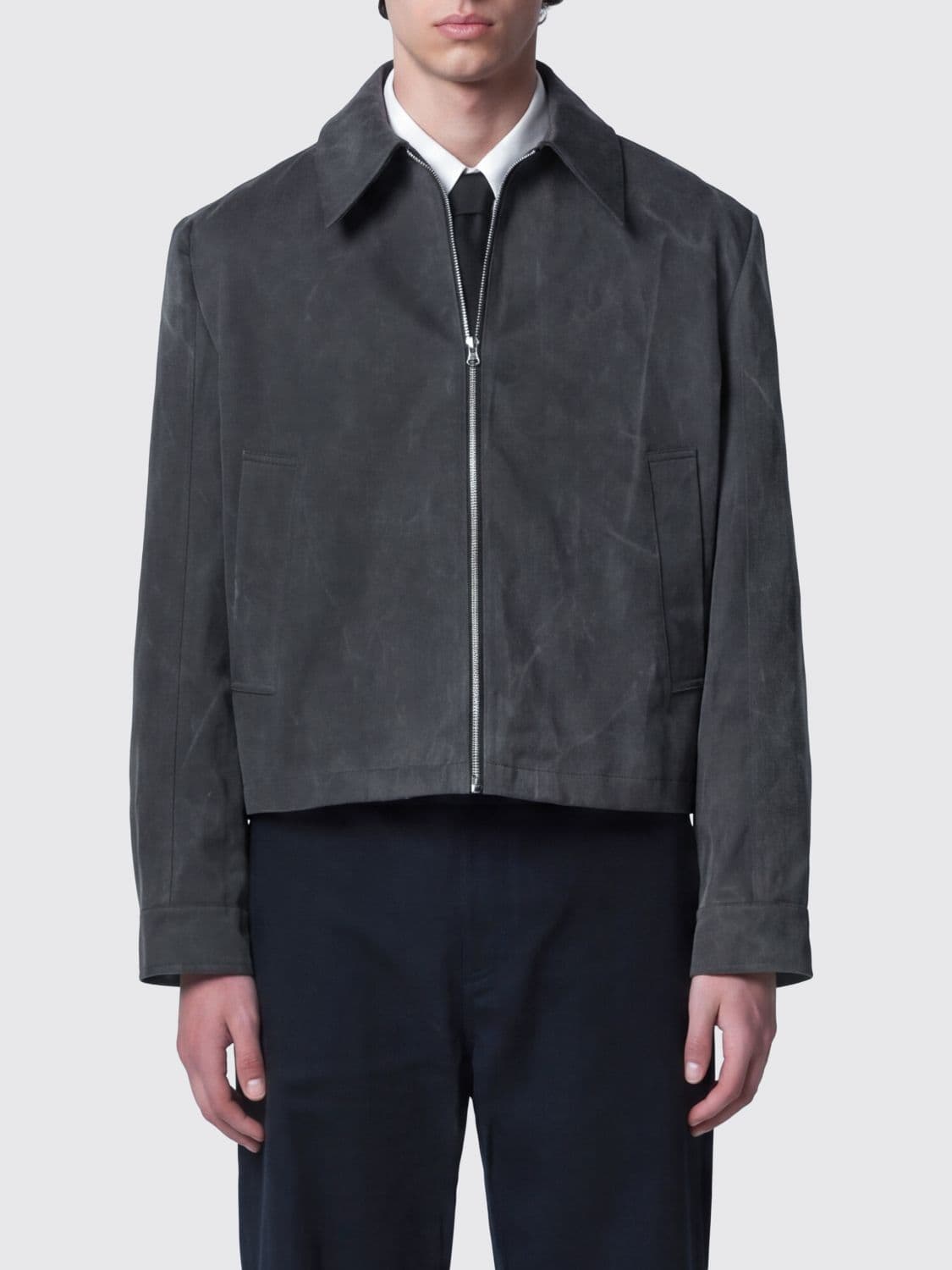 Séfr Cotton Shirt Jacket with Classic Collar and Zip Closure · L