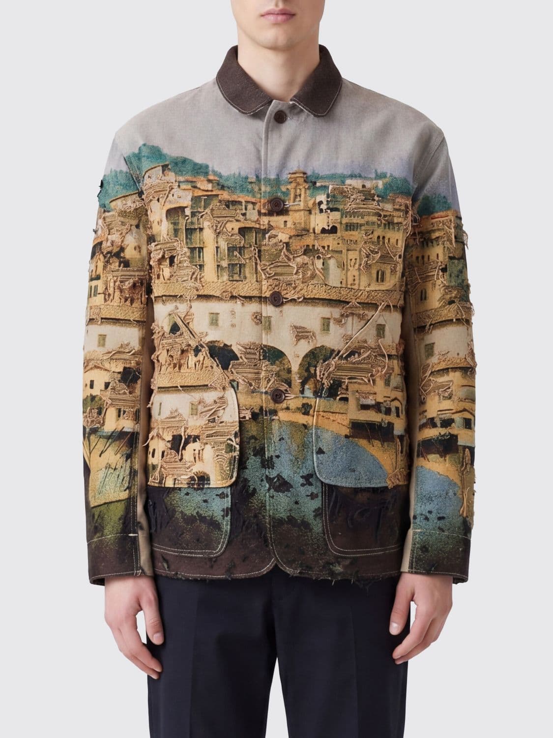 Junya Watanabe Graphic Print Jacquard Light Jacket with Patch Pockets