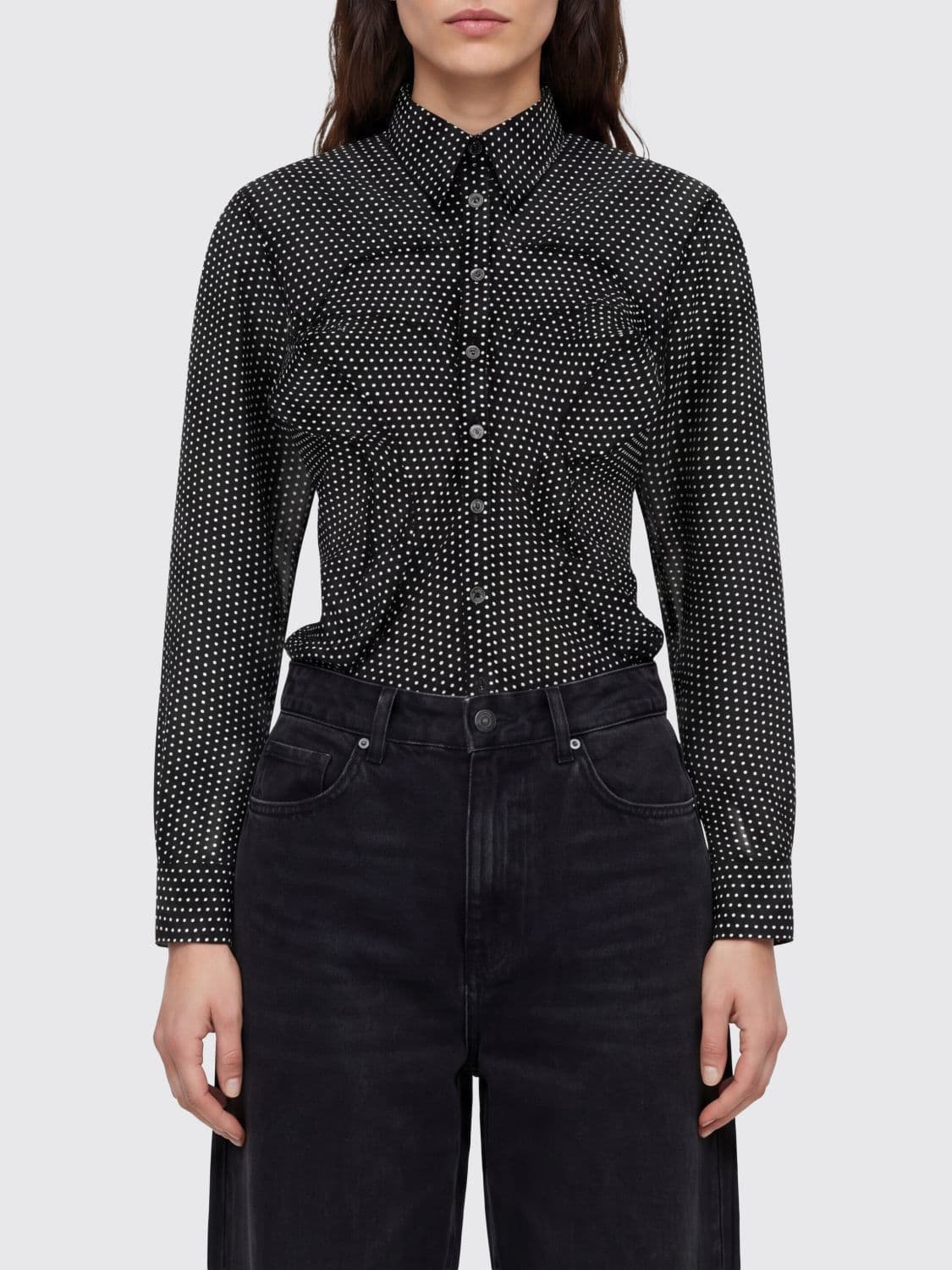 Junya Watanabe Slim Fit Polka Dot Crêpe Shirt with Ruffles