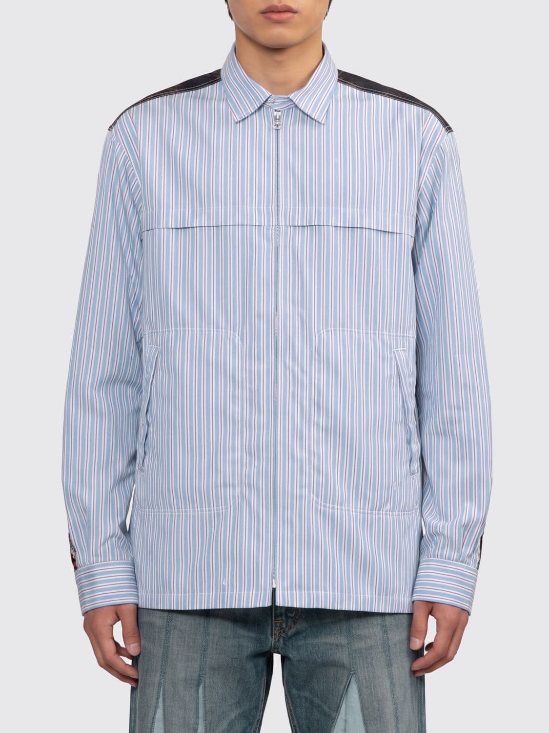 Junya Watanabe Relaxed Fit Patchwork Cotton Shirt with Zip Closure