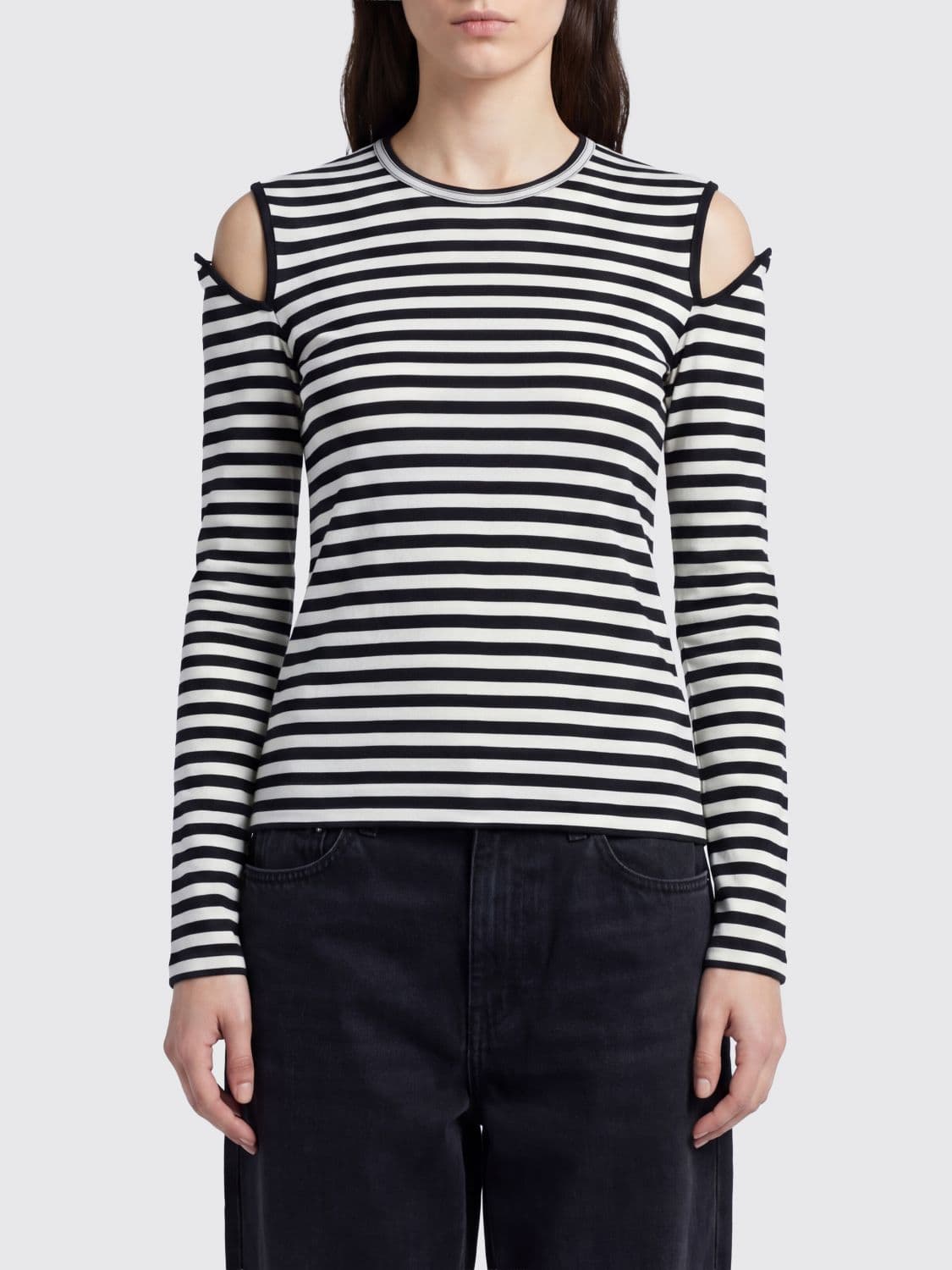 Junya Watanabe Slim Fit Striped Cotton Long-Sleeved Top with Cut-Outs