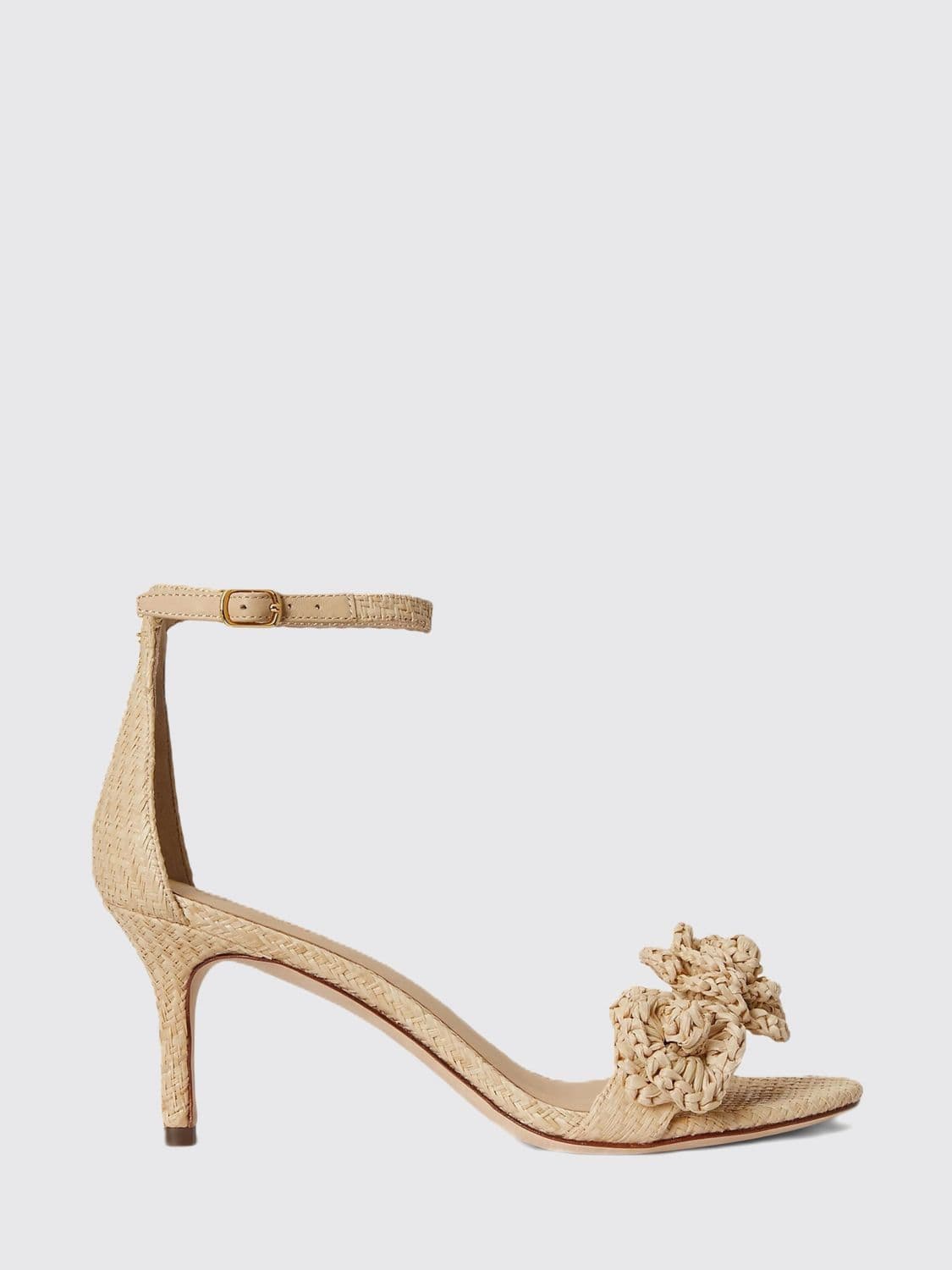 Lauren Ralph Lauren Allie Crochet Raffia Sandals with Flower Appliqué