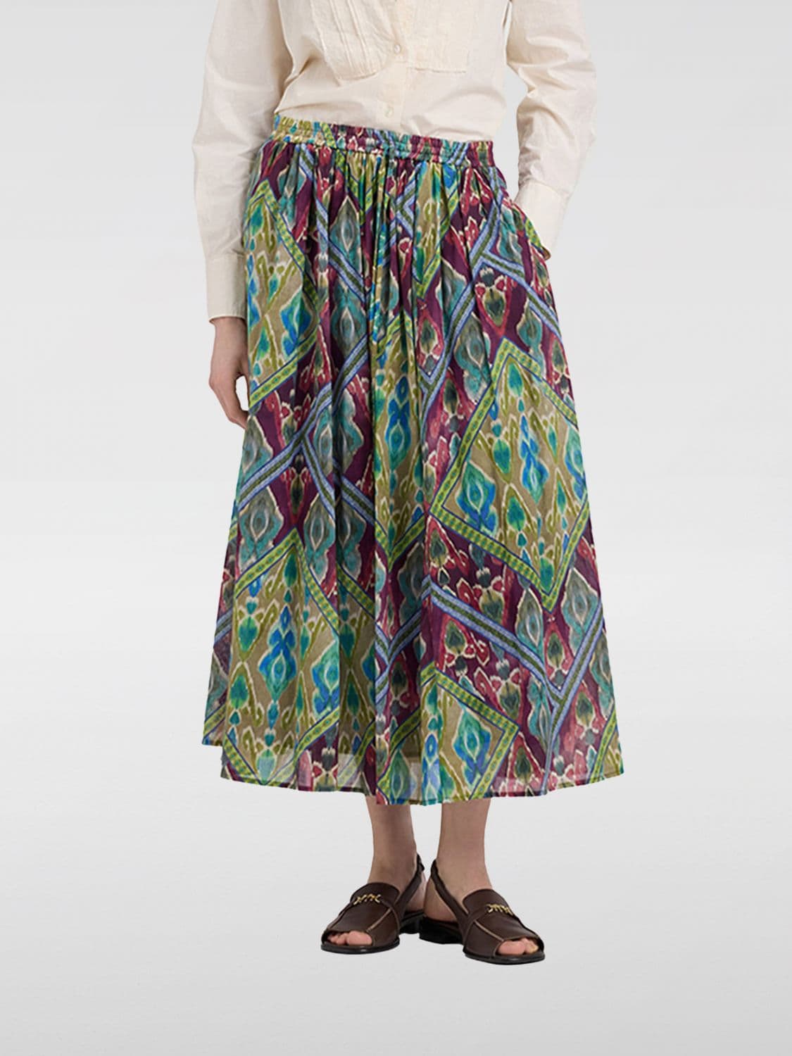 Momonì A-Line Ethnic Print Cotton Midi Skirt