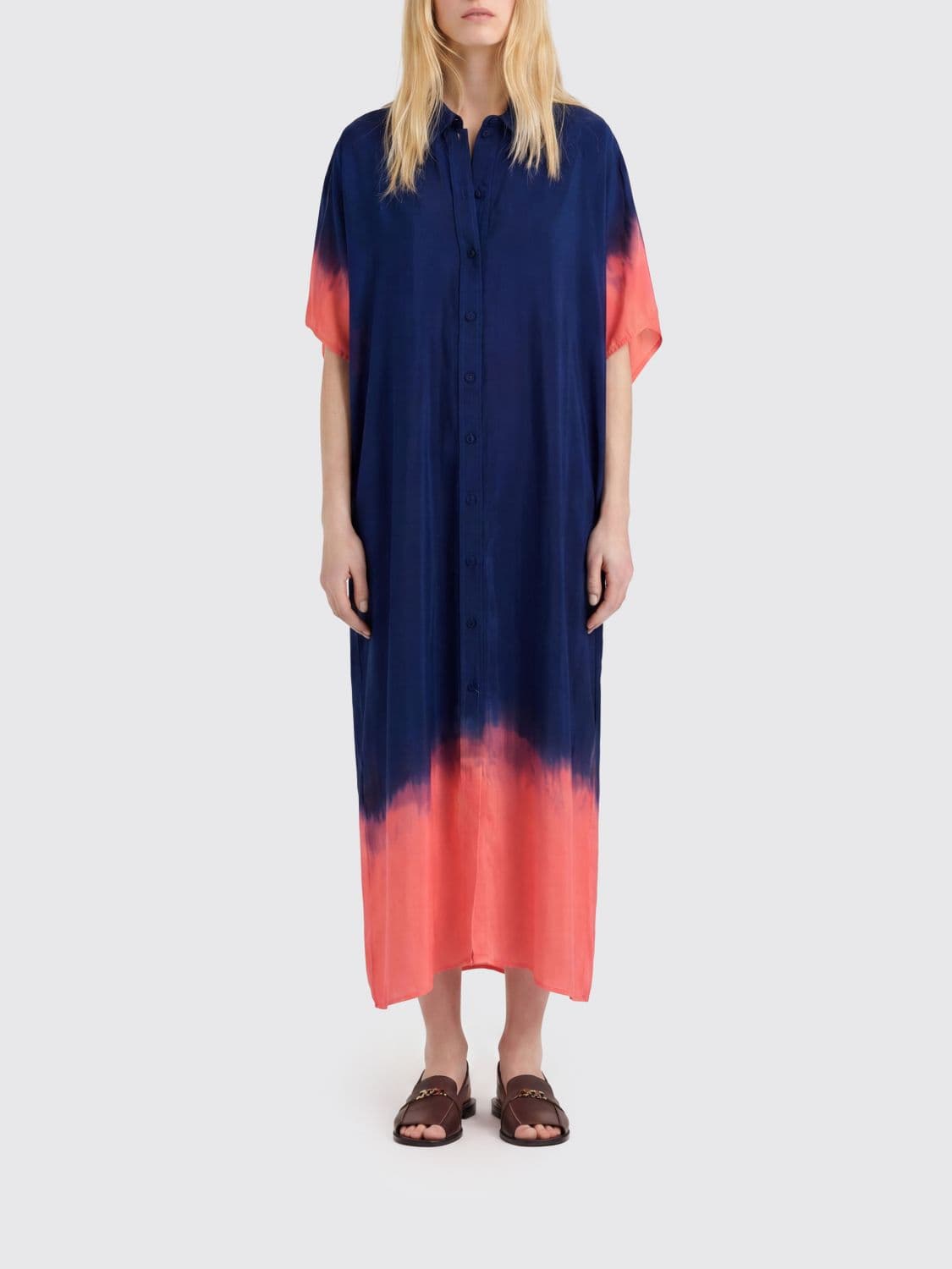 Momonì Bicolour Abstract Print Silk Midi Shirtdress with Tie-Waist Belt