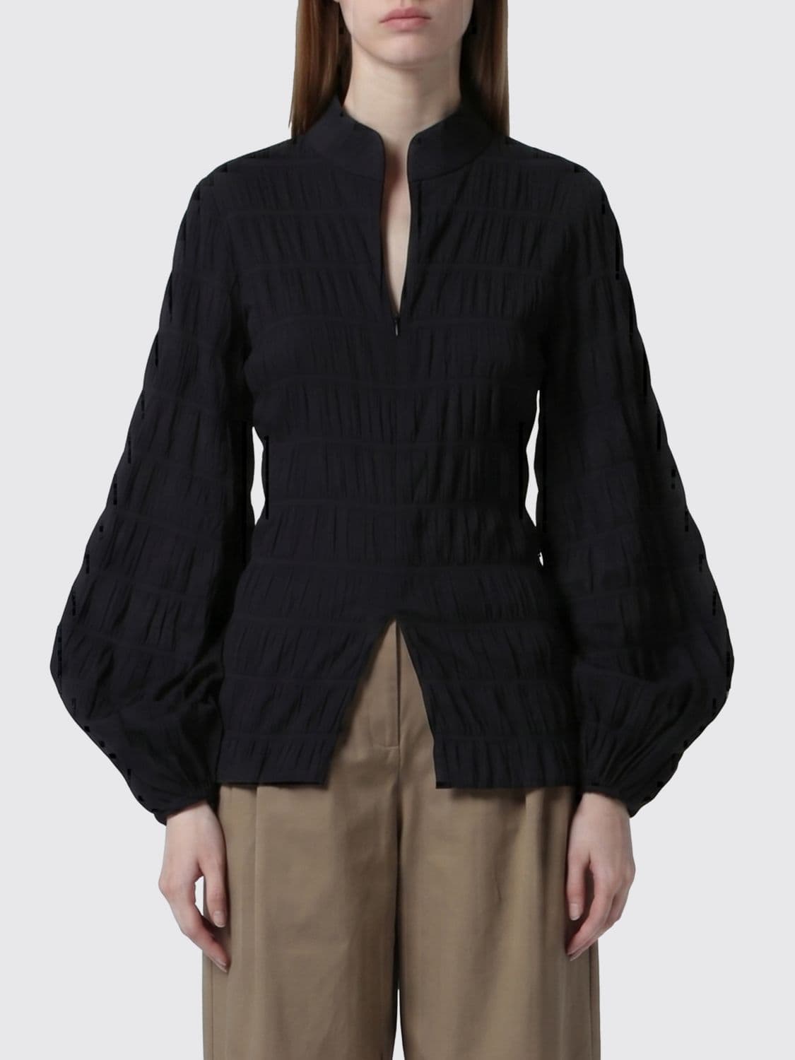 Thelatest Dalila Cotton Shirt with Balloon Sleeves and a Mandarin Collar