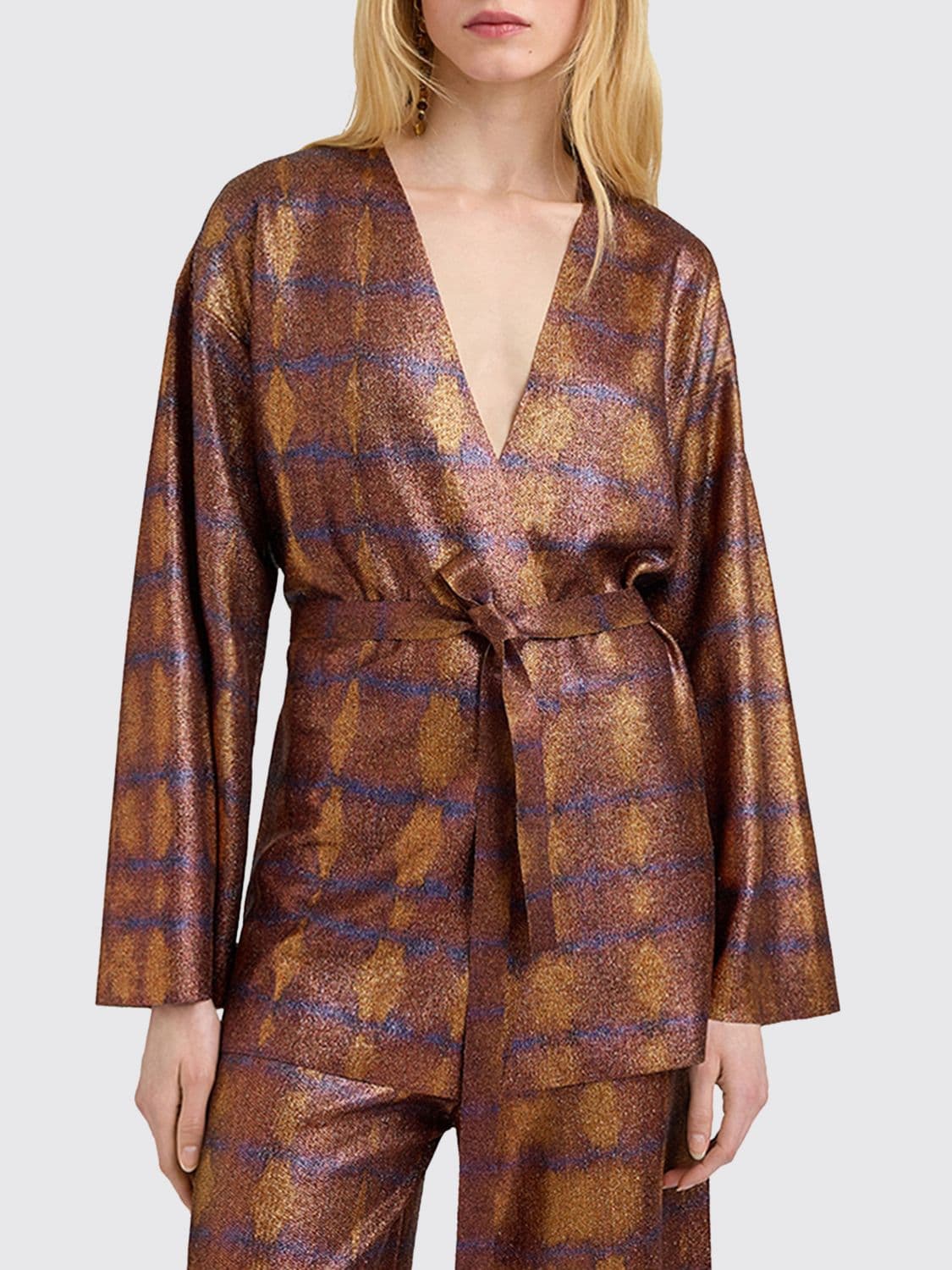 Momonì Abstract Print Robe-Style Cardigan in Viscose with a Tie-Waist