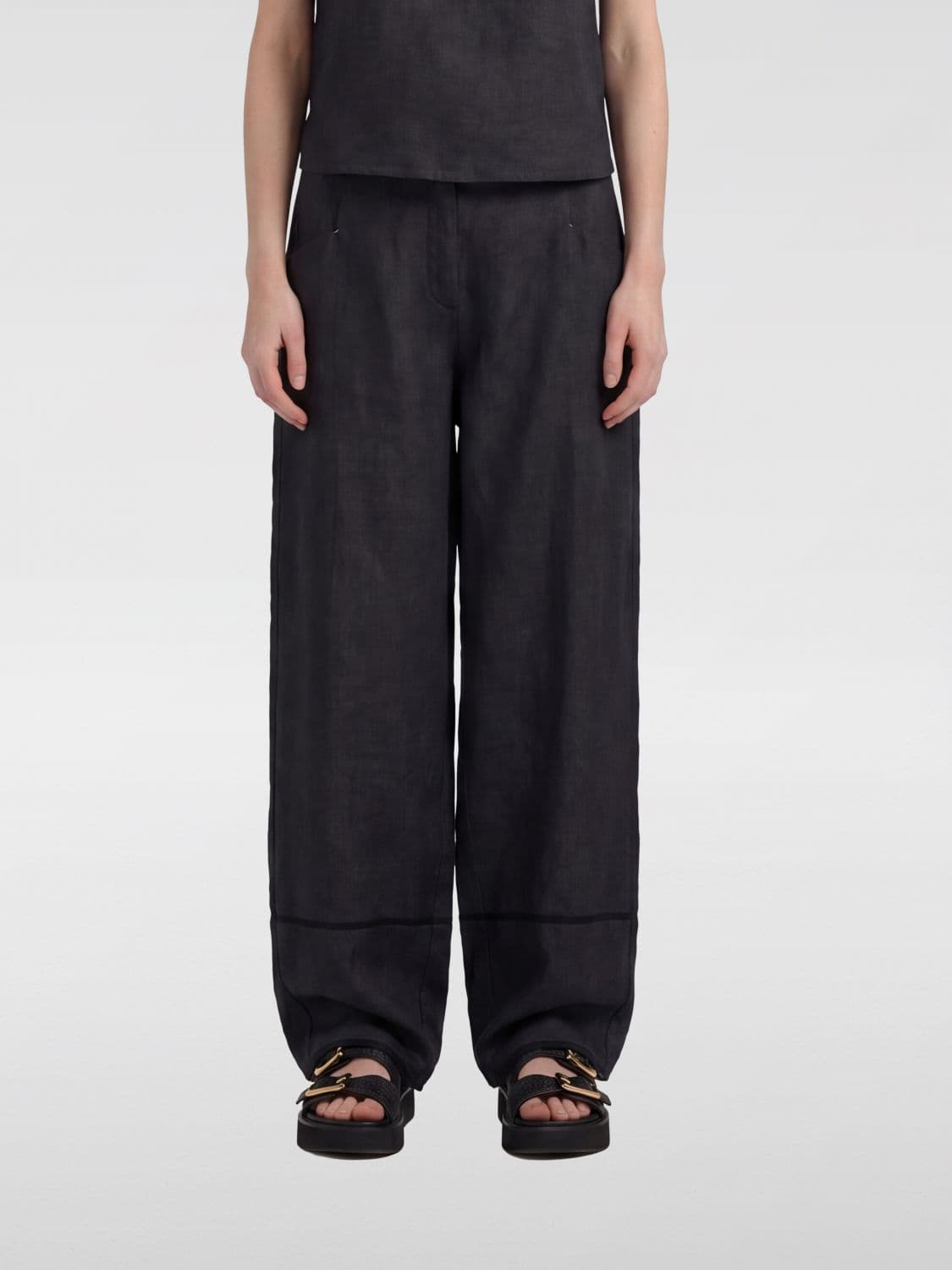 Momonì High-Waisted Wide-Leg Linen Palazzo Trousers