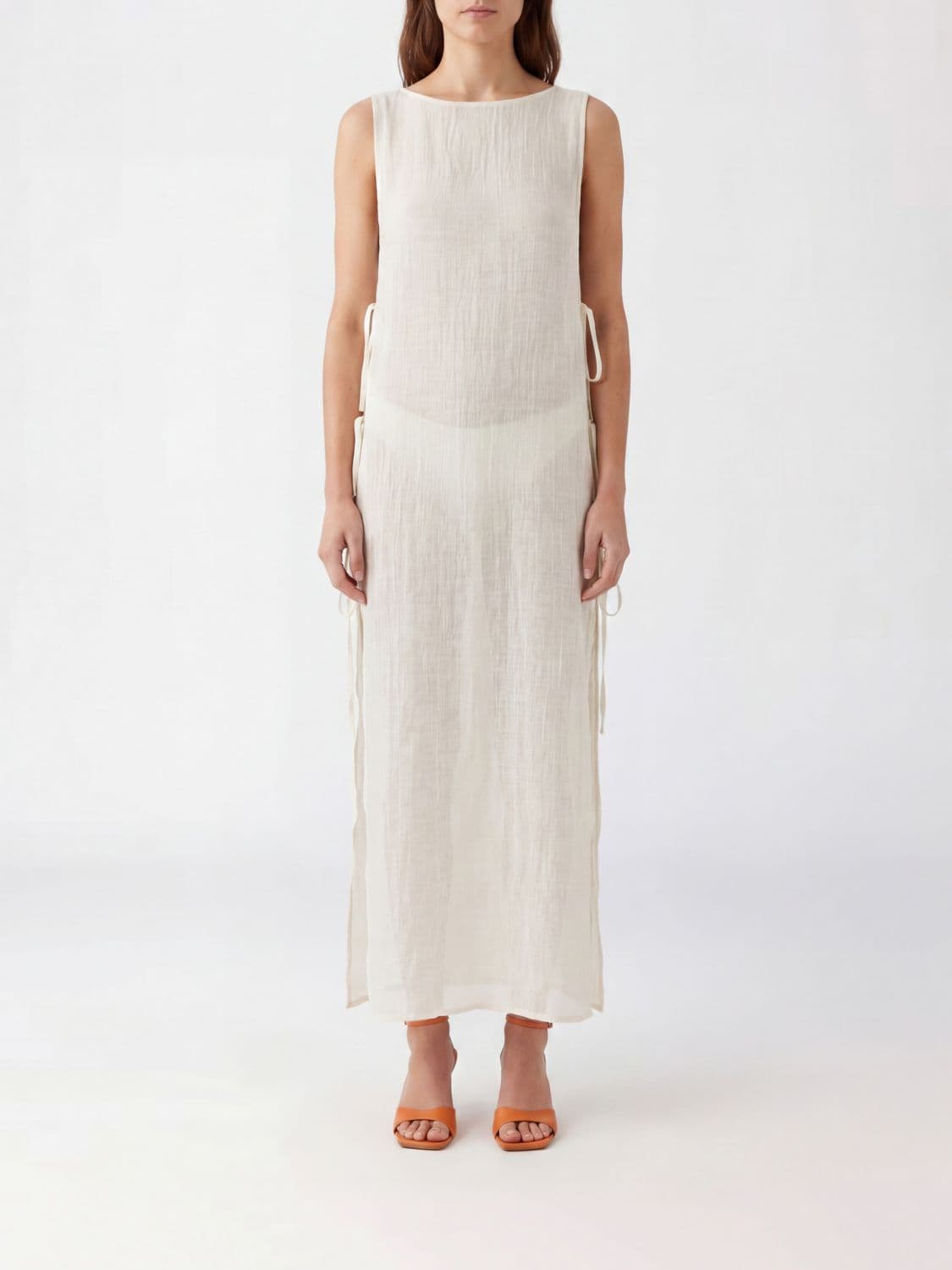 Le Kasha Off-Shoulder Organic Linen Midi Tunic Dress