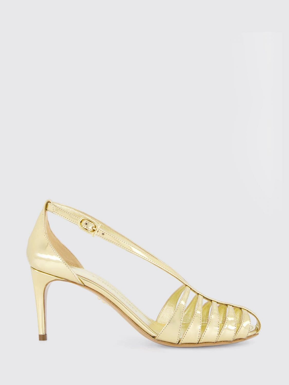 Ferragamo Perforated Patent Leather Sandals with Stiletto High Heel
