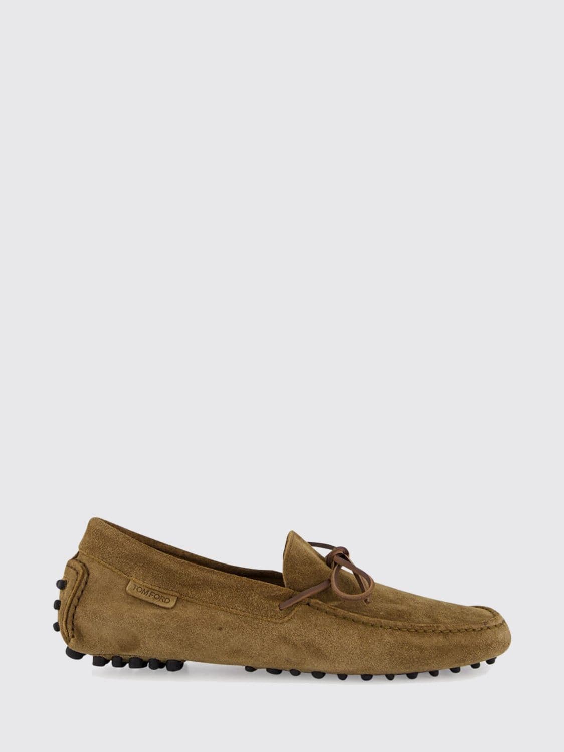 Tom Ford Classic Suede Driver Loafers with Embossed Logo and Pebble Sole