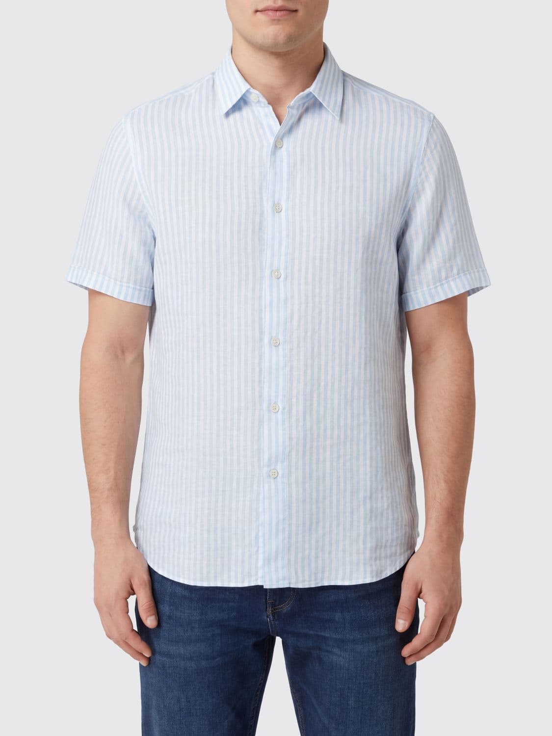 120% Lino Shirt Men color Blue