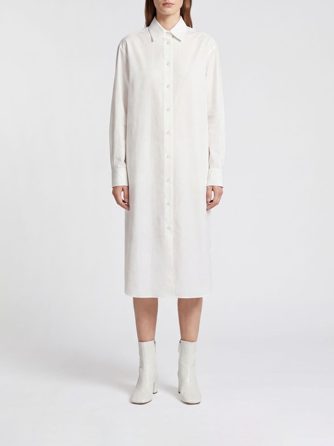 Jil Sander Midi Chemisier Dress in Cotton with French Collar and Long Sleeves · 40