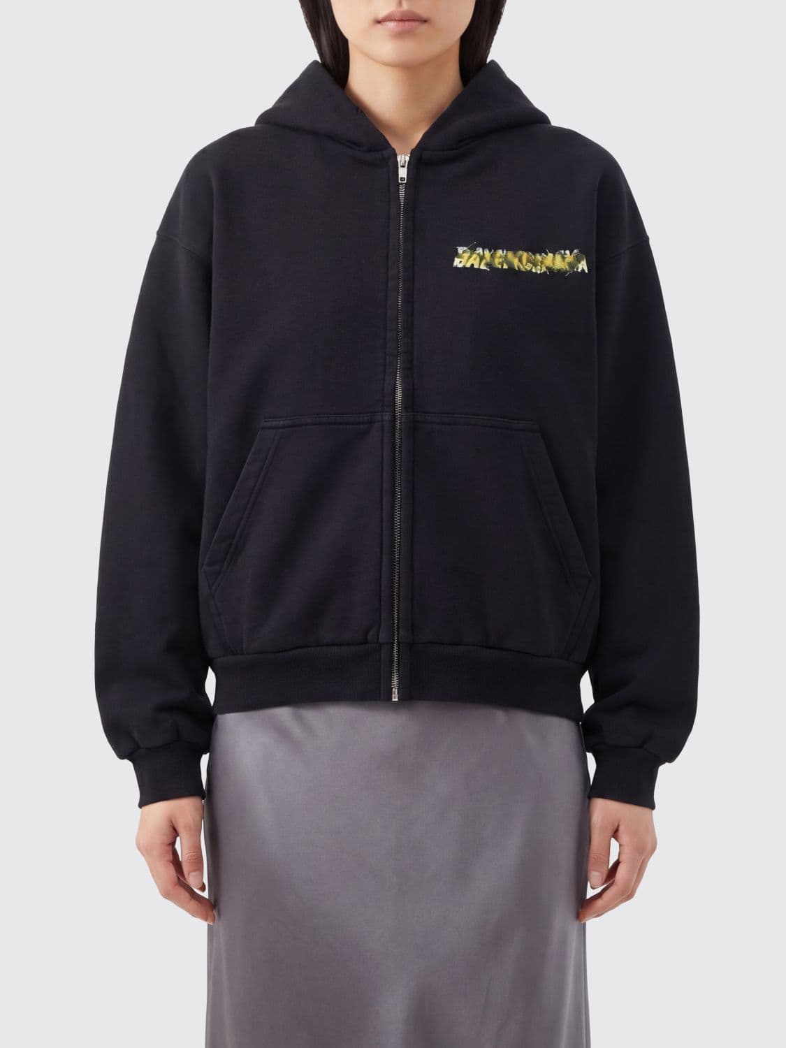 Balenciaga Oversized Zipped Cotton Hoodie with Printed Logo and Dropped Shoulders