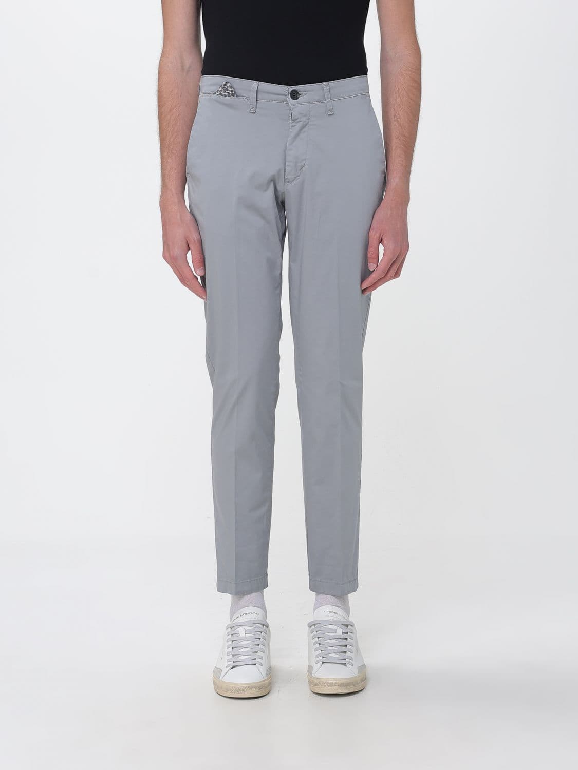 Xc Slim Fit Chino Trousers in Gabardine with Slash Pockets and Mid-Rise Waist