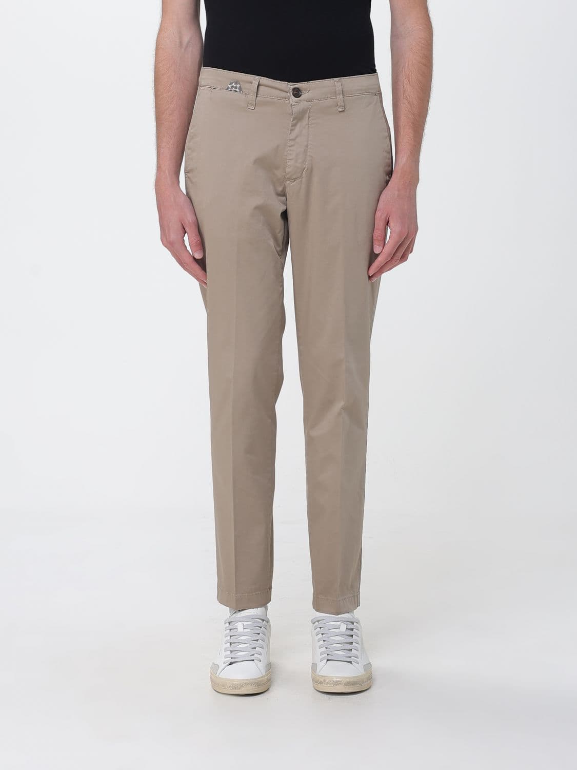 Xc Slim Fit Chino Trousers in Gabardine with Slash Pockets and Mid-Rise Waist