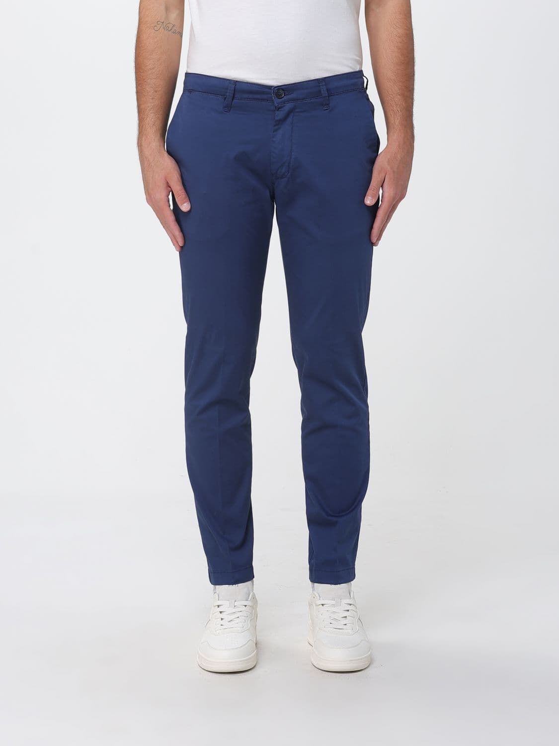 Xc Slim Fit Chino Trousers in Gabardine with Slash Pockets and Mid-Rise Waist
