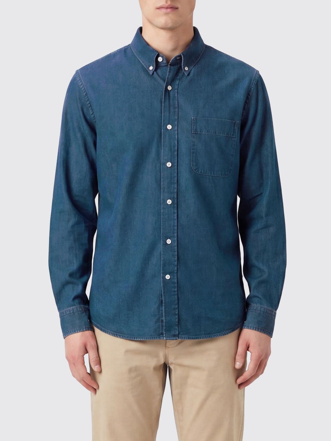 Sebago Long-Sleeved Cotton Shirt with Button-Down Collar and Patch Pocket