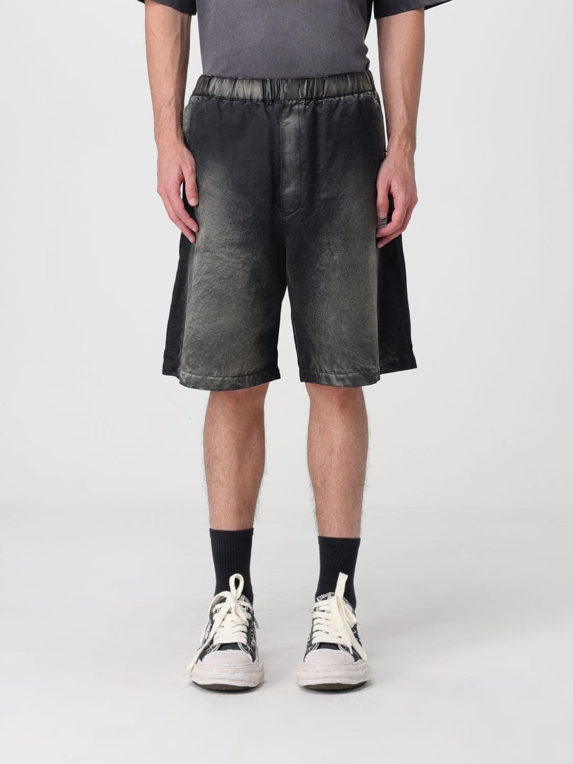 Maison Mihara Yasuhiro Abstract Print Cotton Jogging Shorts with Distressed Effect · 46