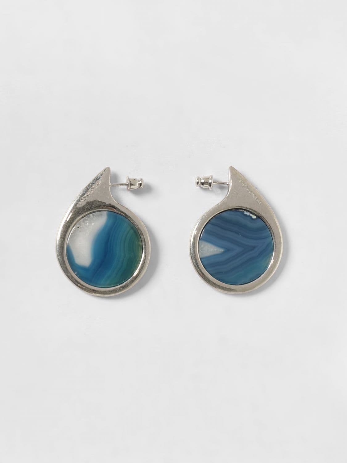 Panconesi Teardrop Pendant Earrings in Metal with Agate Stones