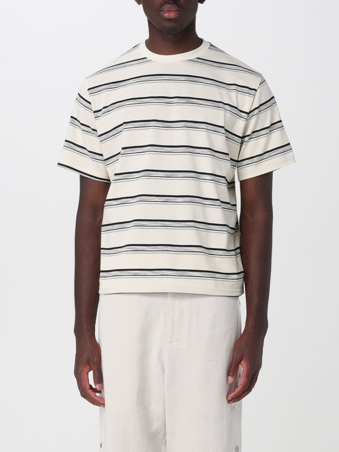 Carrer Striped Cotton Crewneck T-shirt with Embroidered Logo