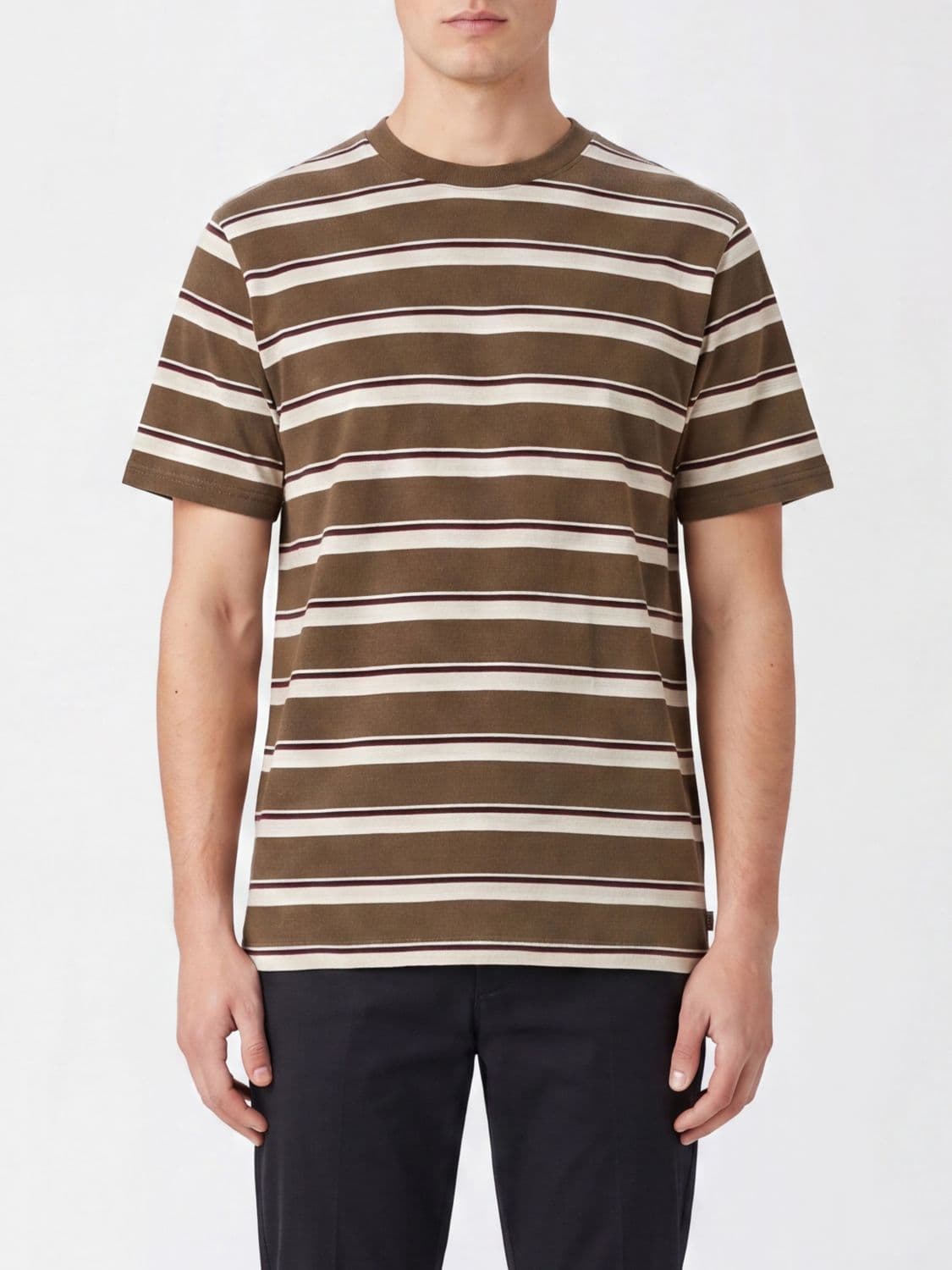 Carrer Striped Cotton Crewneck T-shirt with Embroidered Logo