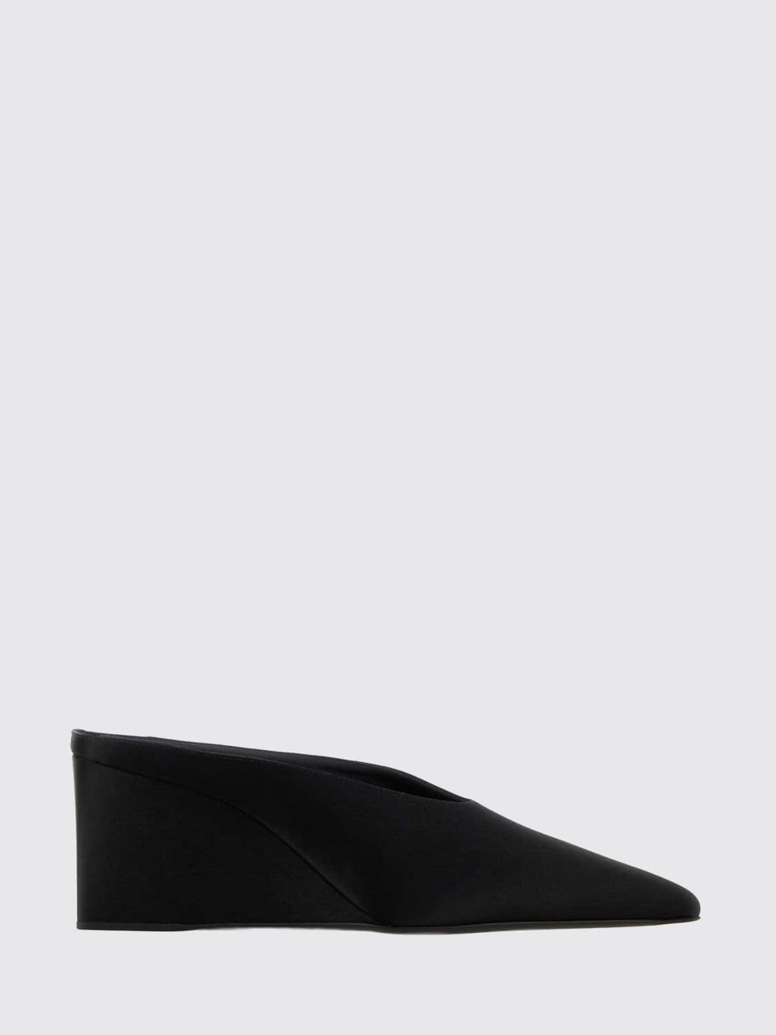 Alaïa Satin Wedge Mules with Mid Heel and Almond Toe