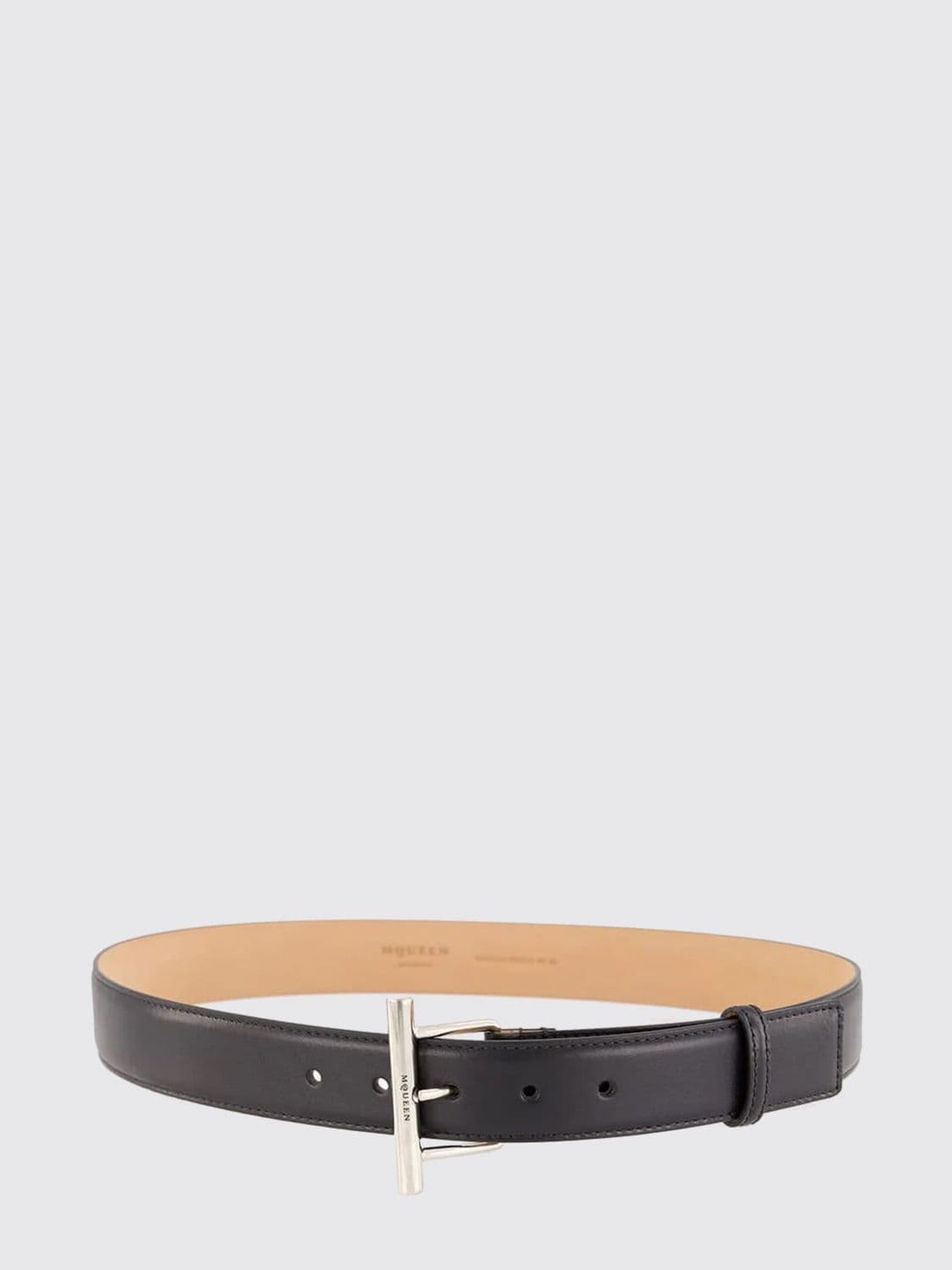 Mcqueen Smooth Calfskin Leather Belt with Buckle and Engraved Logo