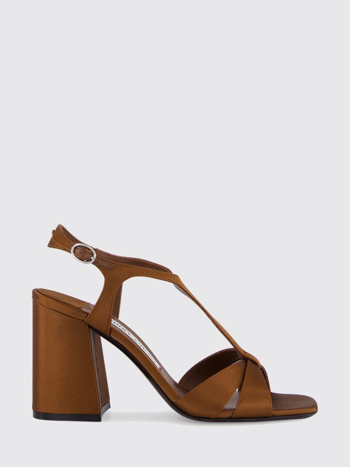 Jimmy Choo Kesia Satin T-Strap Sandals with a High Block Heel