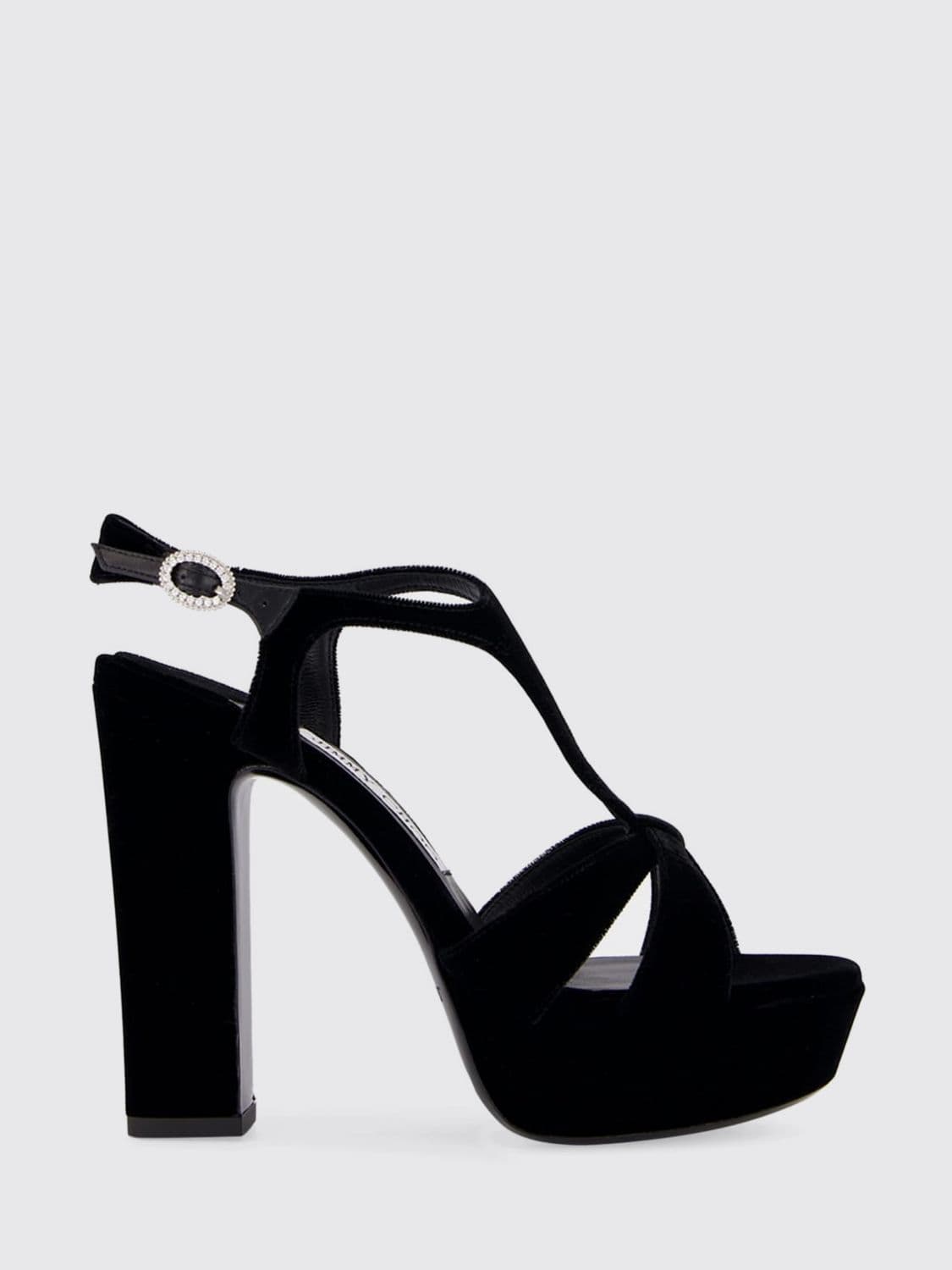 Jimmy Choo Velvet Platform Sandals with a 12 cm High Heel and Ankle Strap