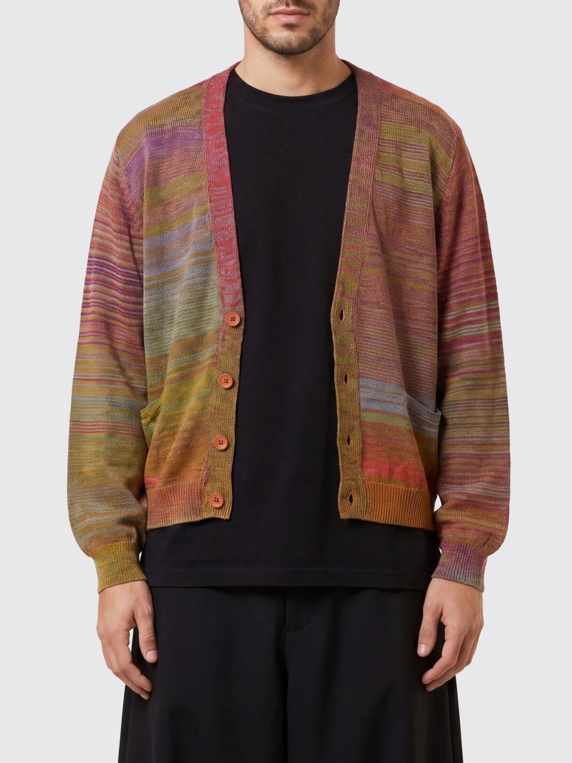 Magliano Multicolor Striped V-Neck Cotton Cardigan with Ribbed Edges