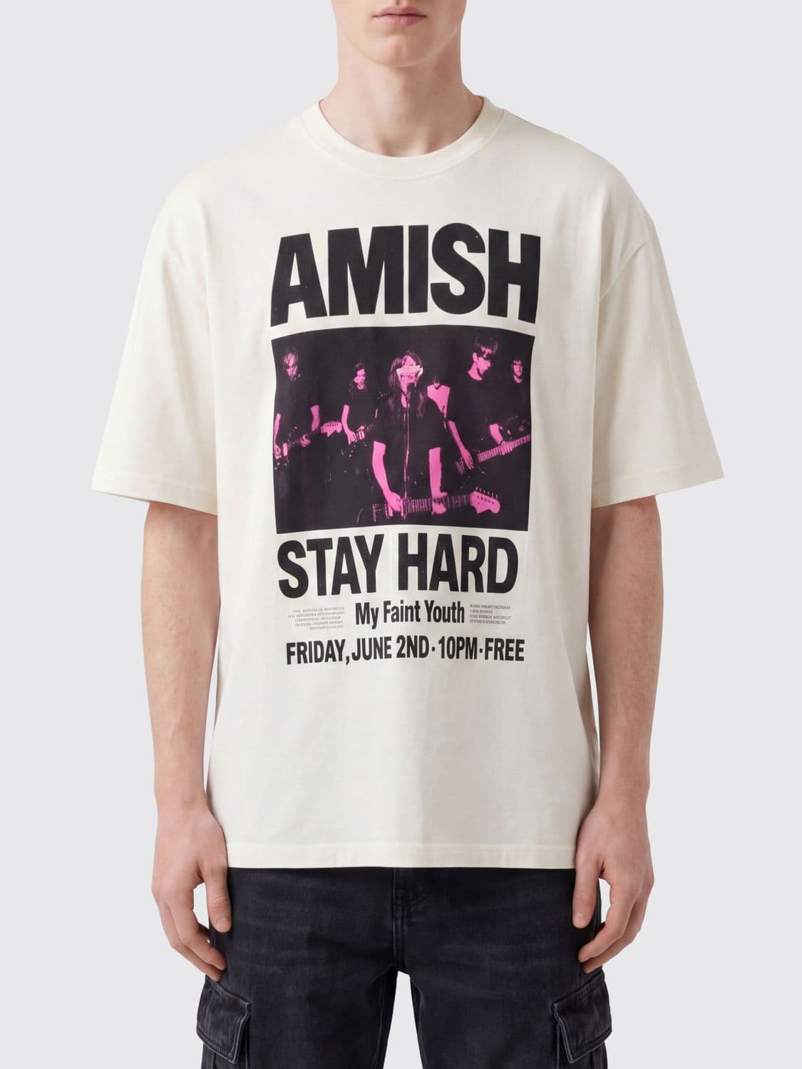 Amish Graphic Logo Print Cotton T-Shirt with Dropped Shoulders
