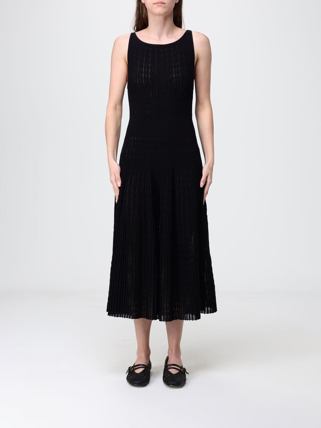 Antonino Valenti Pleated Knit Off-the-Shoulder Midi Dress