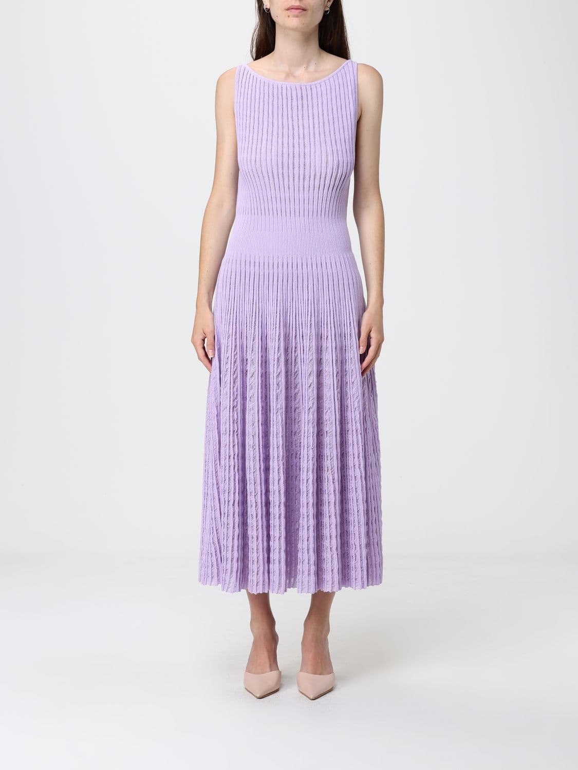 Antonino Valenti Pleated Knit Off-the-Shoulder Midi Dress
