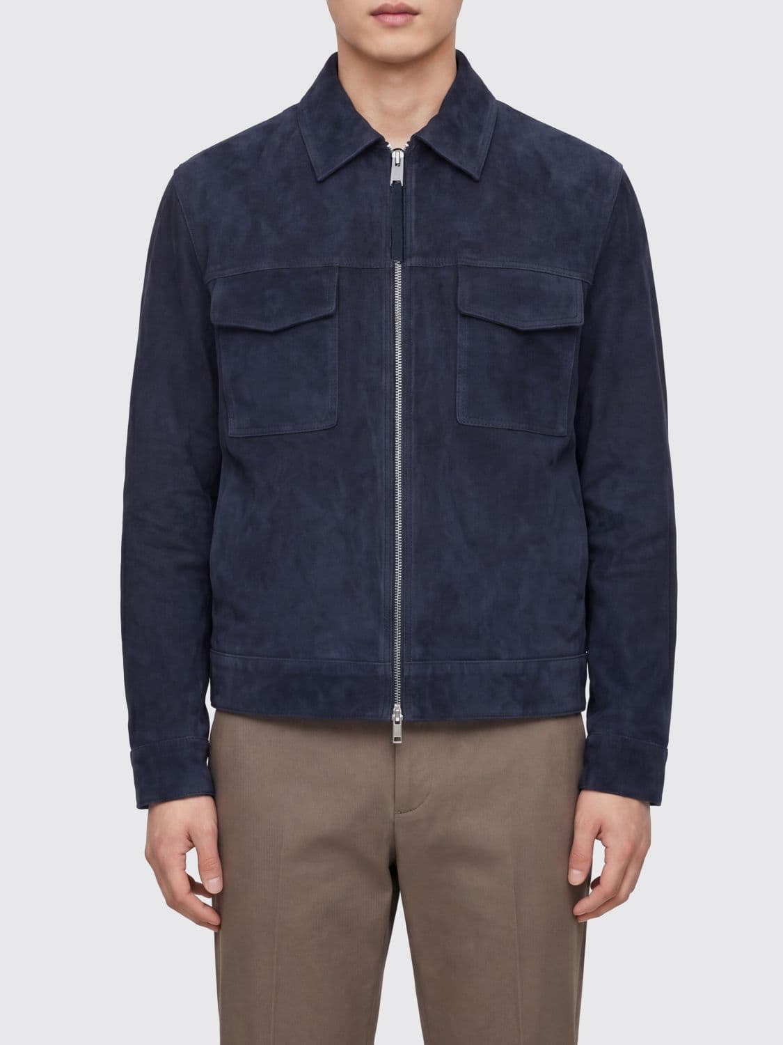 Arma Suede Leather Shirt Jacket with Two-Way Zip Closure