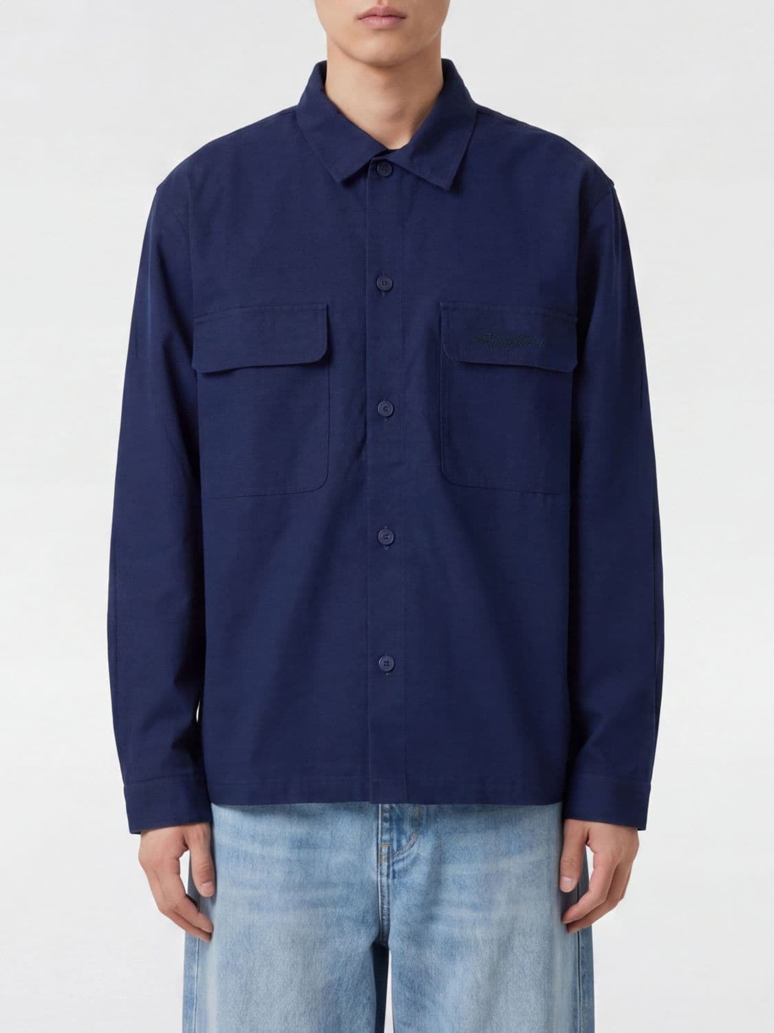 Family First Cotton Shirt Jacket with Dropped Shoulders and Logo