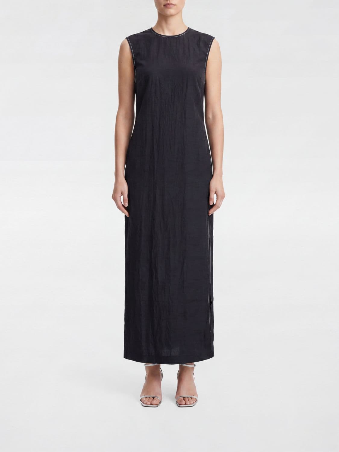 Filippa K Sleeveless Midi Dress in Acetate with Cut-Out Detail