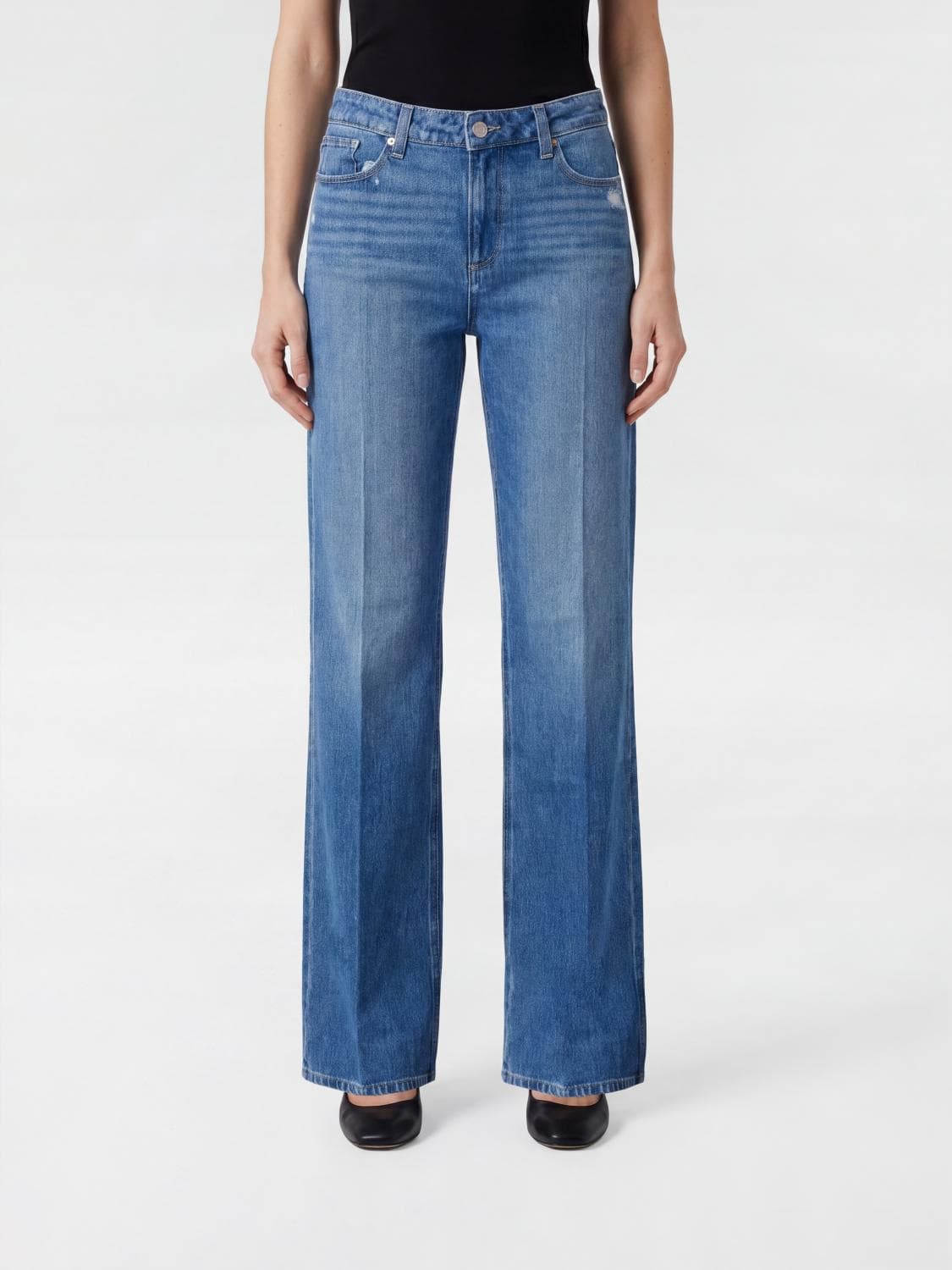 Paige High-Waisted Palazzo Jeans in Cotton and Lyocell Denim
