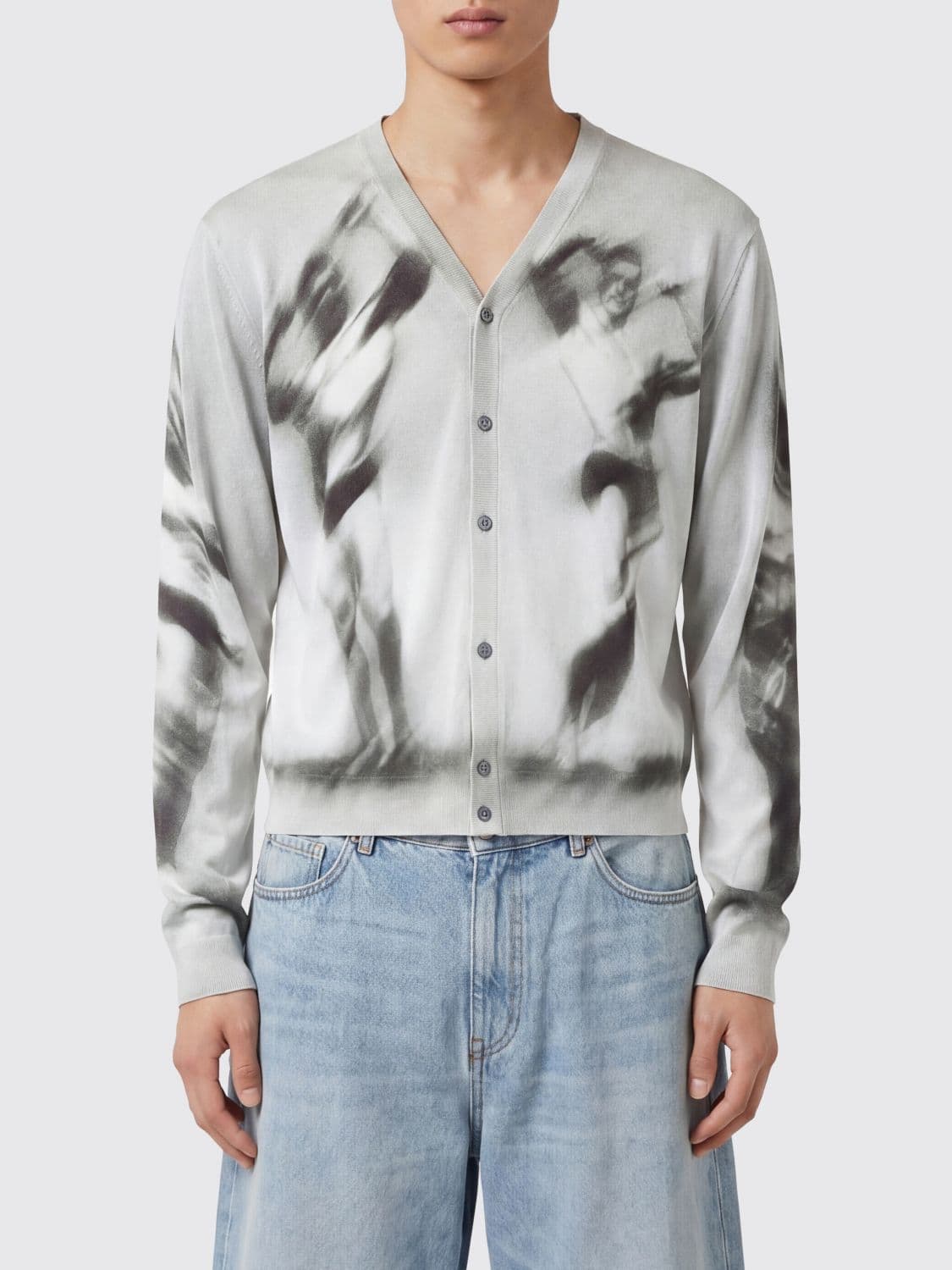 Versace Abstract Pattern Silk Cardigan with V-Neck