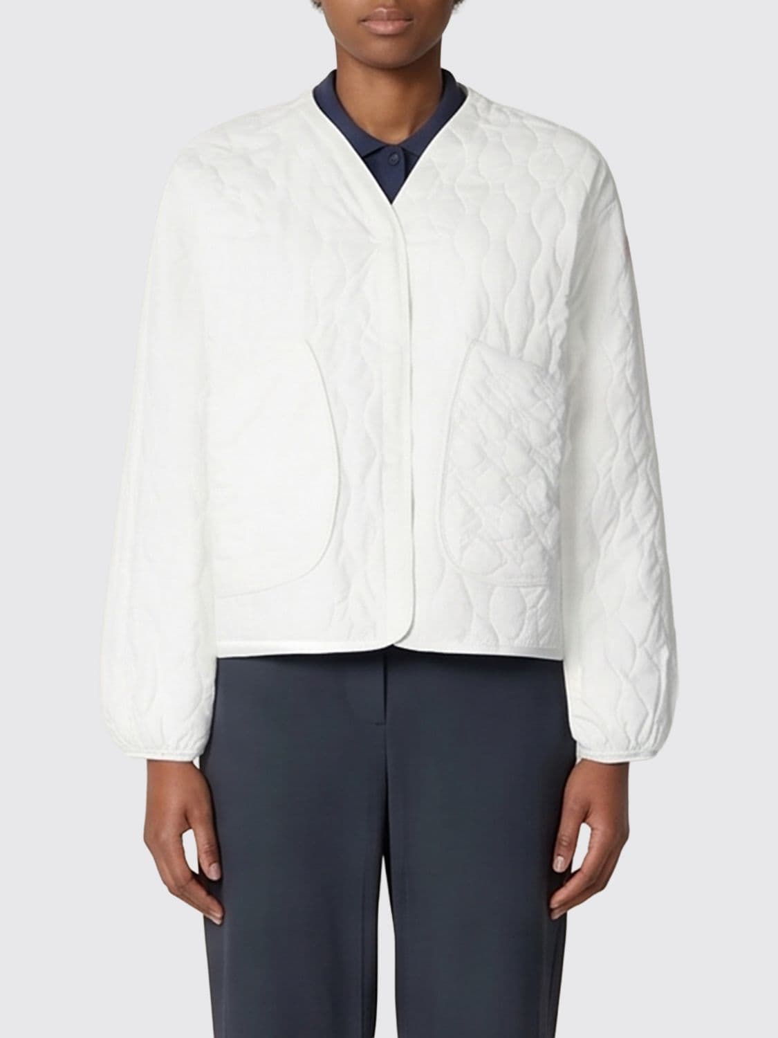 Save The Duck Short Quilted Jacket in Recycled Polyester with V-Neck