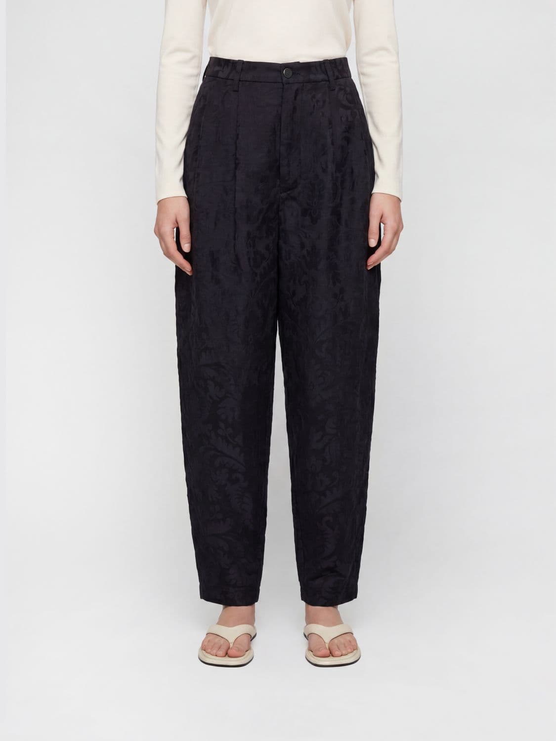 Uma Wang High-Waisted Wide Leg Trousers in Linen and Silk