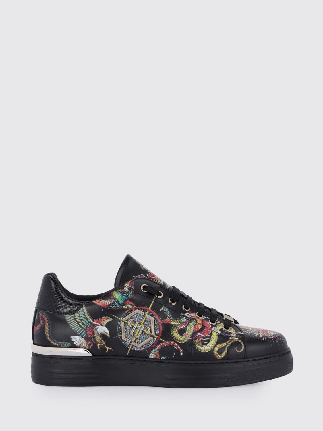 Philipp Plein Low-Top Smooth Calfskin Leather Trainers with Side Hexagon Logo