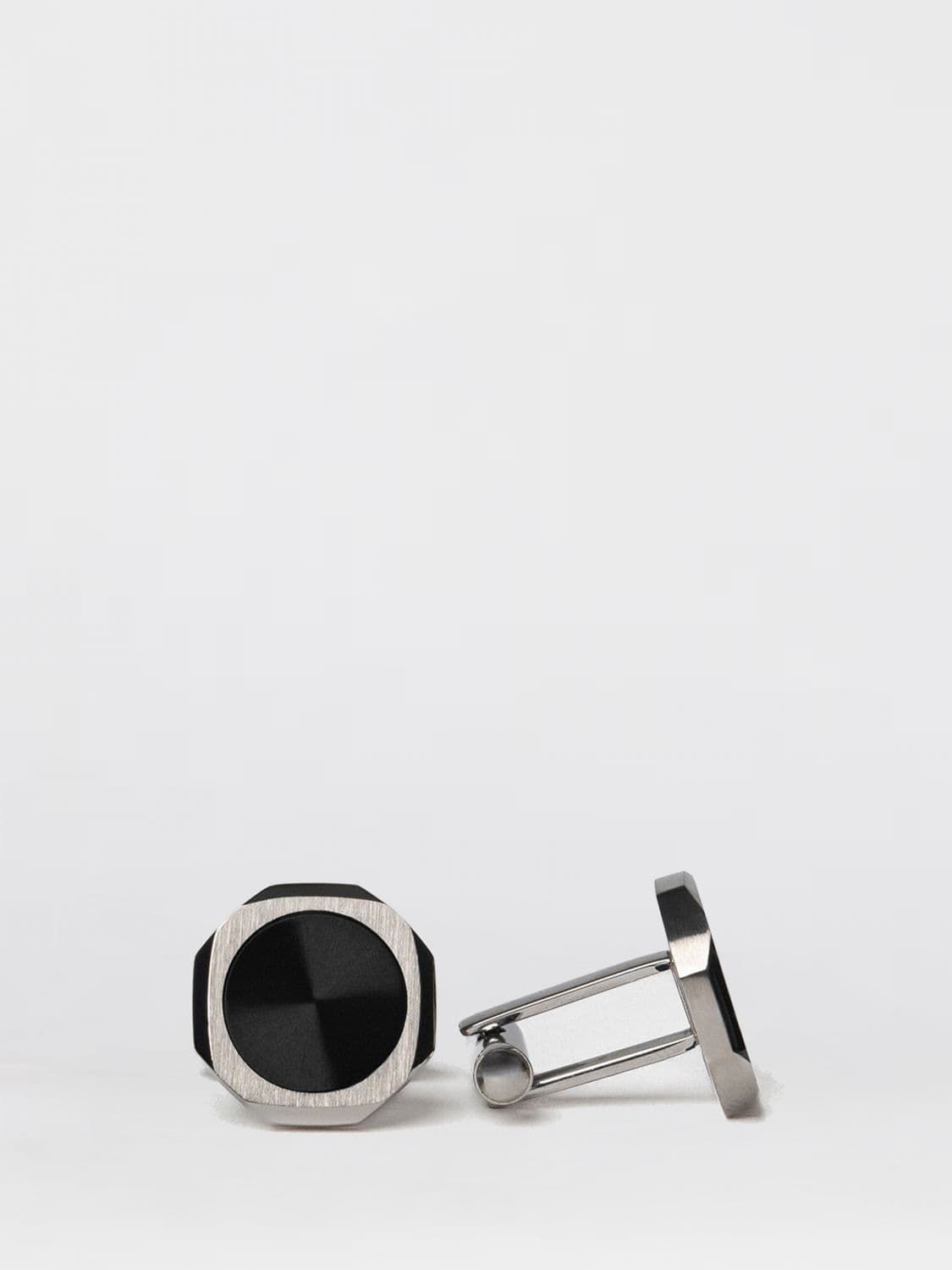D1 Milano Two-Tone Steel Cufflinks with Rounded Shape and Engraved Logo