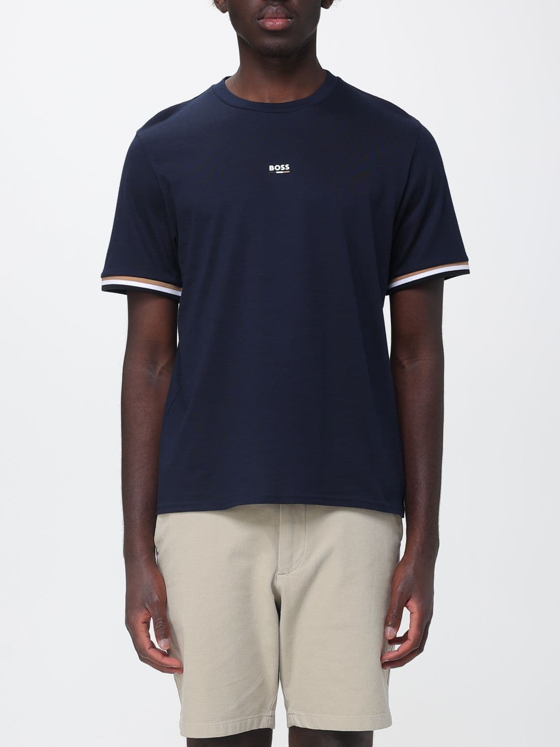 Boss Slim Fit Cotton Crew Neck T-shirt with Contrast Logo and Trims · S