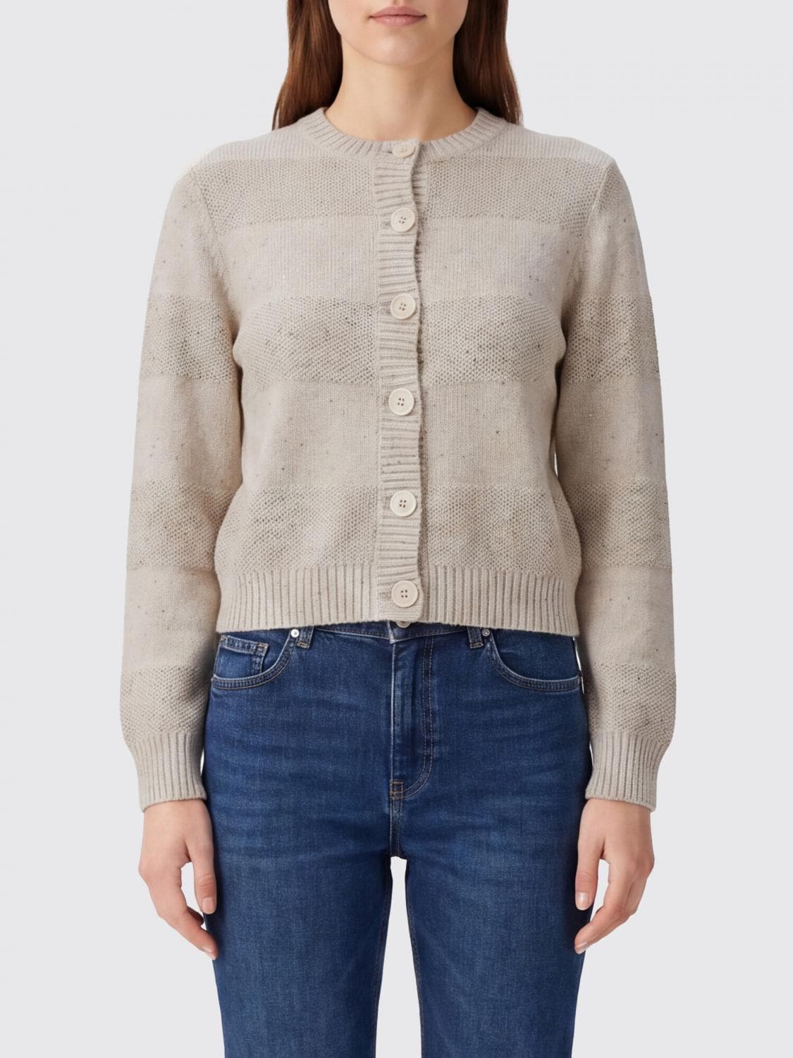 Brunello Cucinelli Cotton Crew Neck Cardigan with Sequin Embroidery