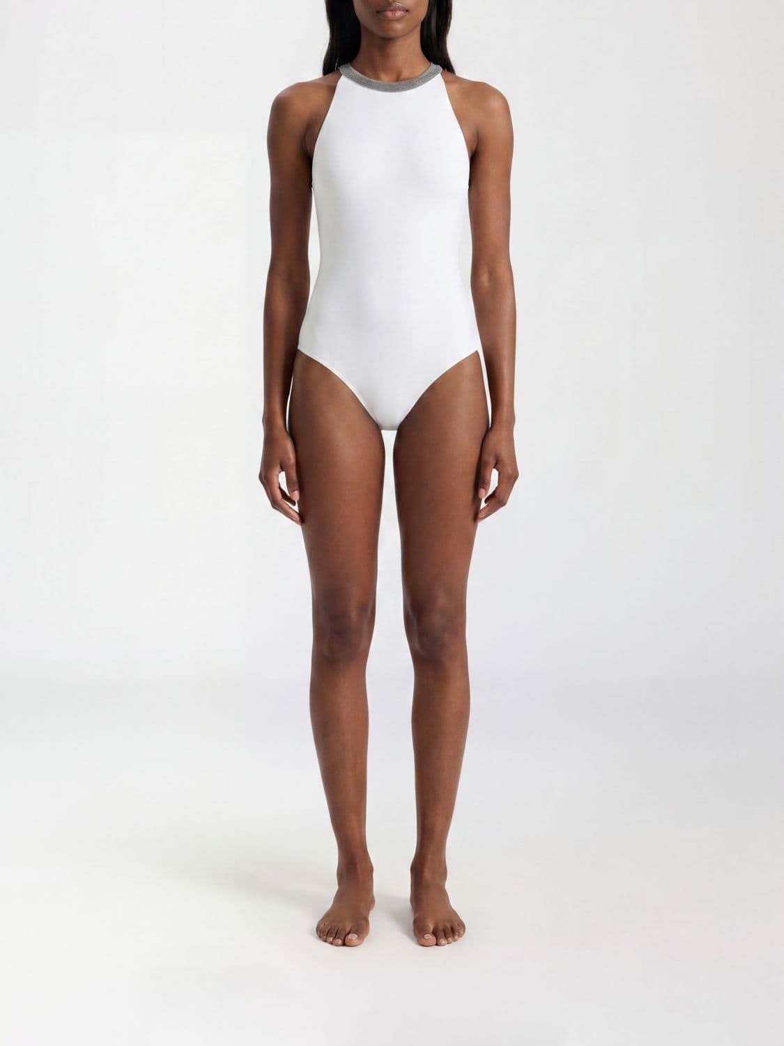 Brunello Cucinelli One-Piece Swimsuit with U-Back and Jewel Embellishment