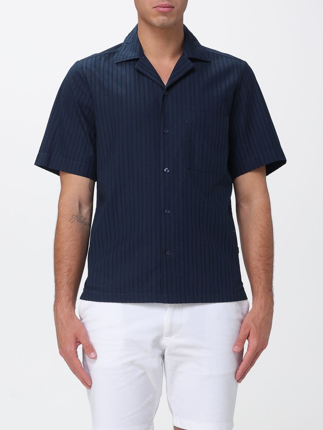 Boss Slim Fit Short-Sleeved Cotton Bowling Shirt with Cuban Collar